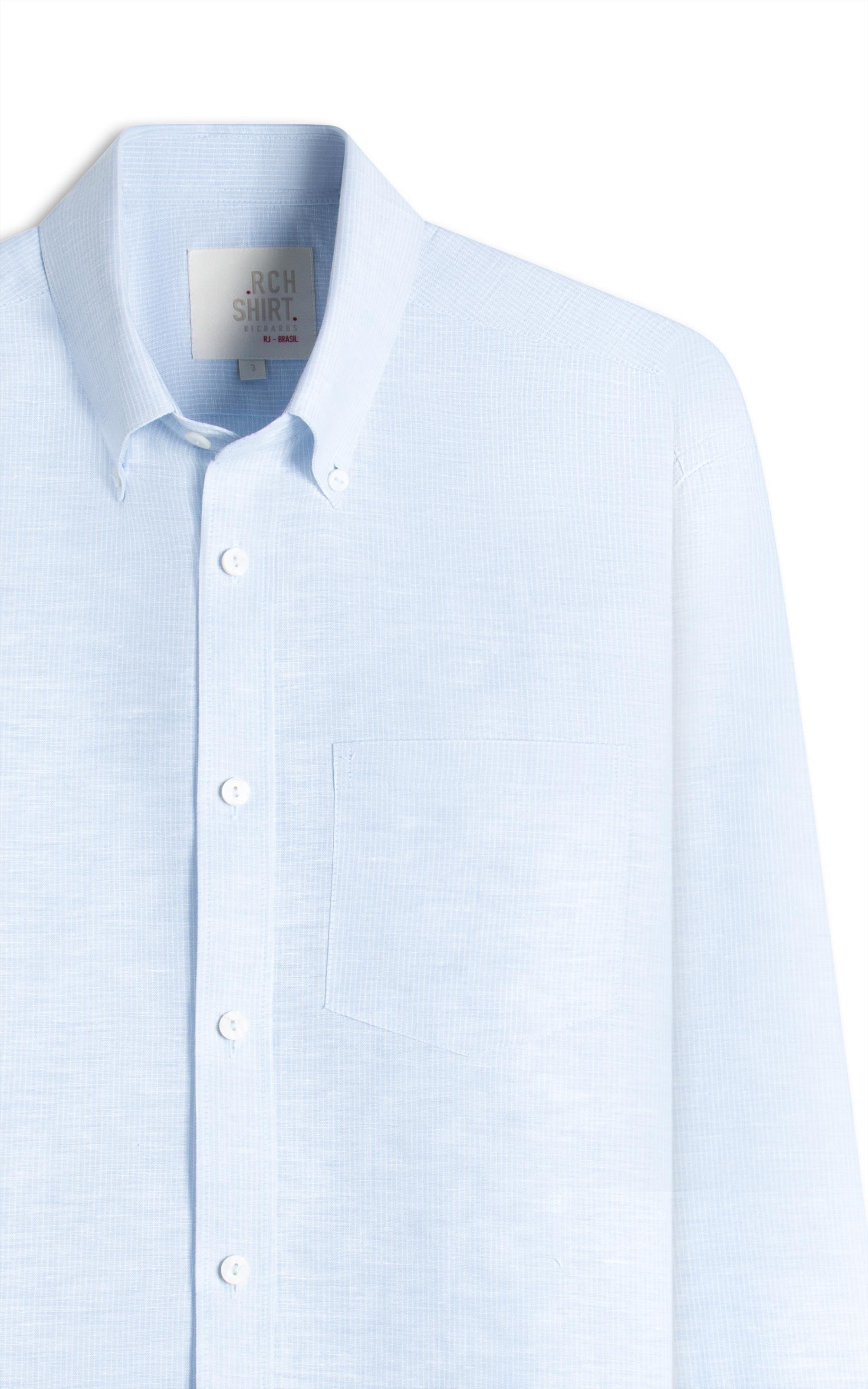 Camisa Linho  Listrado Marcio Ml Azul Claro