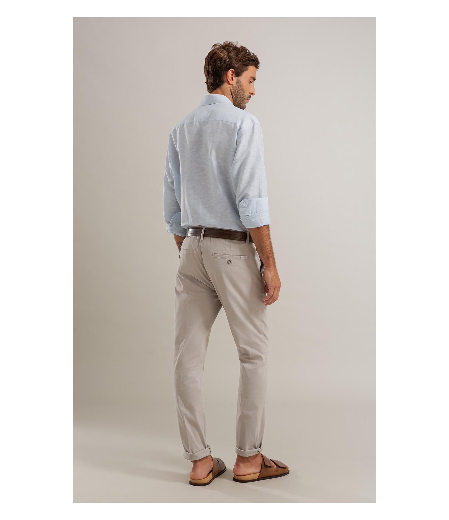 Camisa Linho  Listrado Marcio Ml Azul Claro