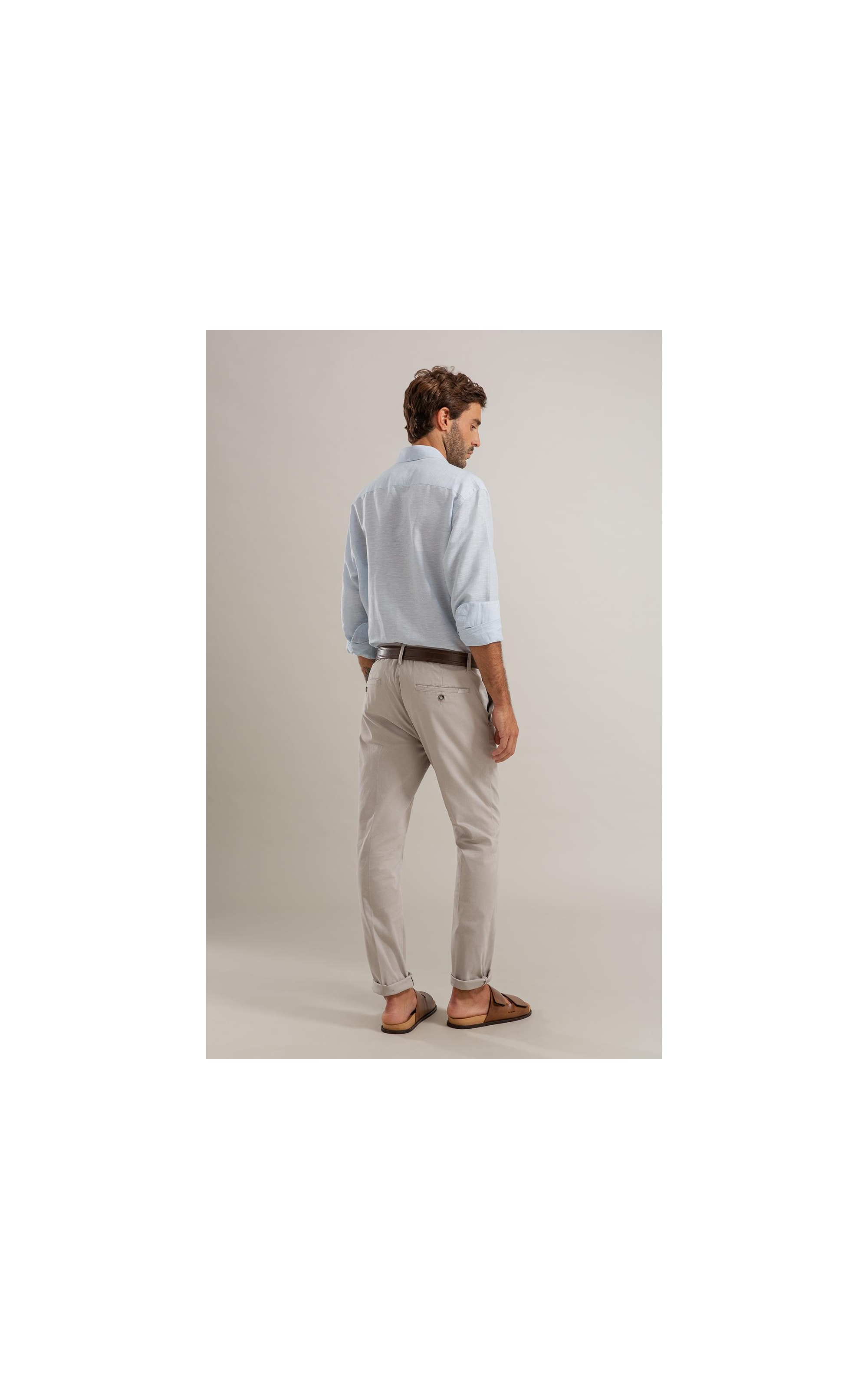 Camisa Linho  Listrado Marcio Ml Azul Claro