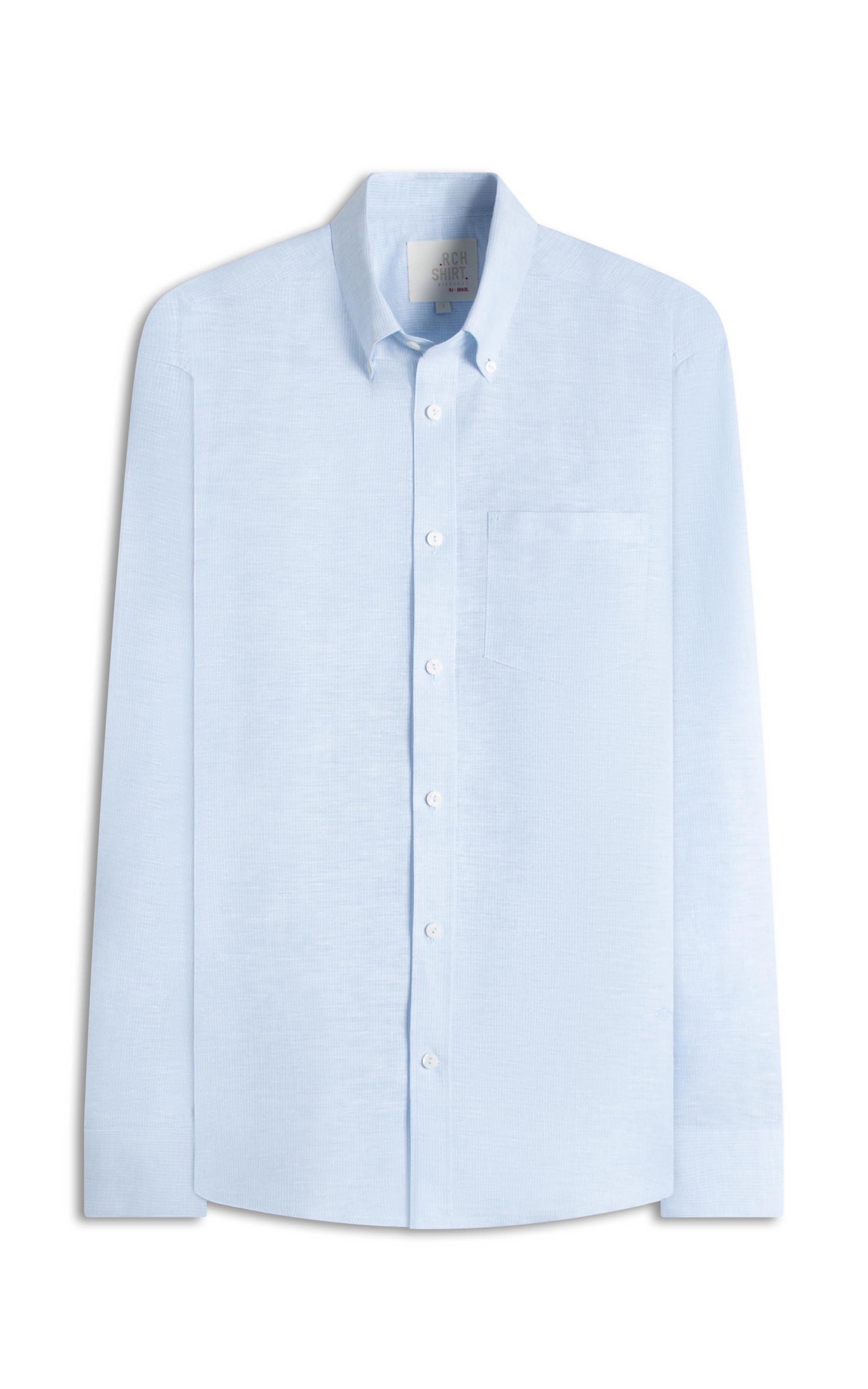 Camisa Linho  Listrado Marcio Ml Azul Claro