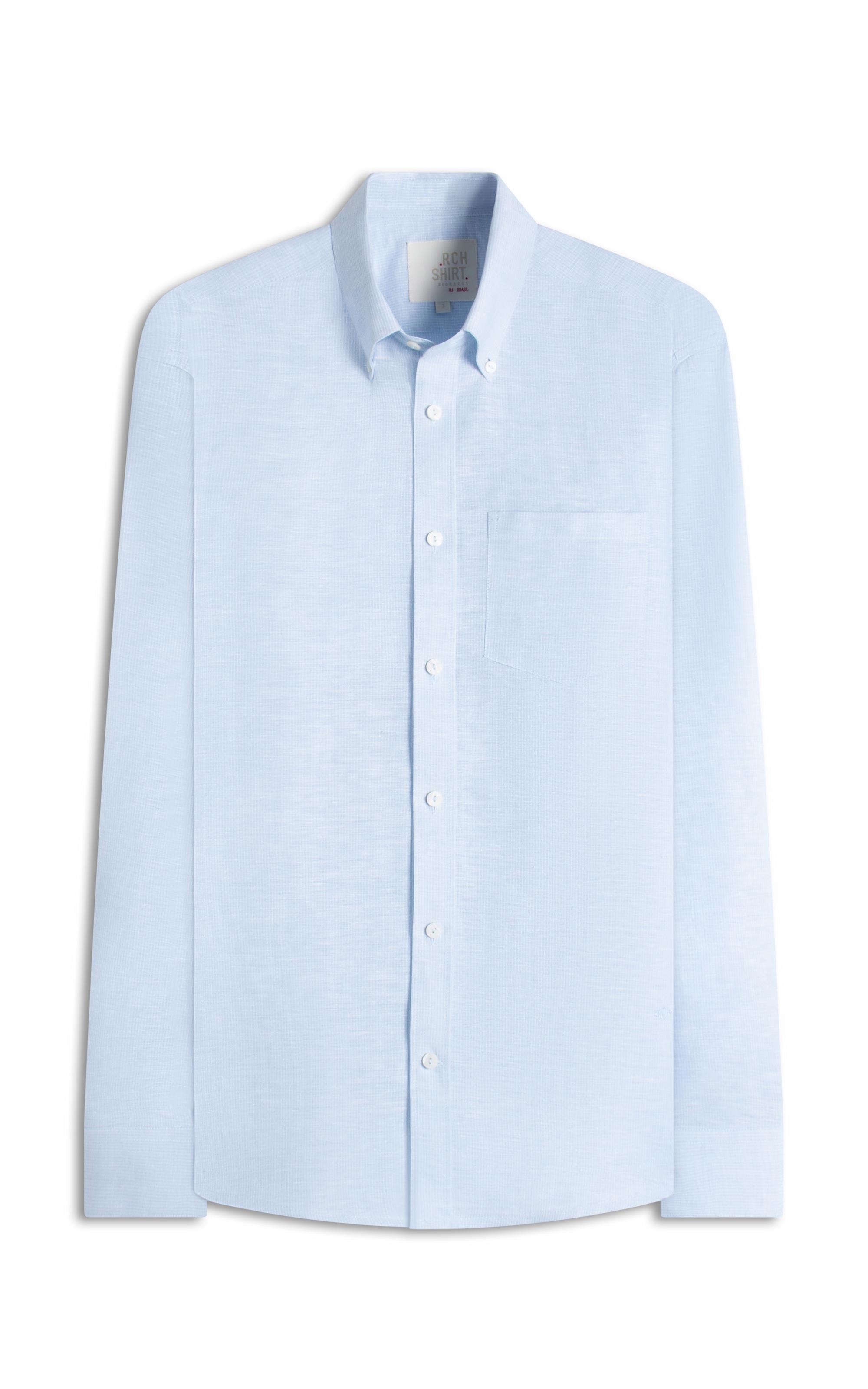 Camisa Linho  Listrado Marcio Ml Azul Claro