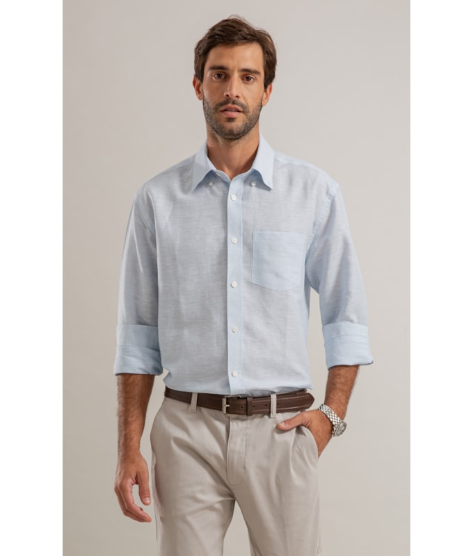 Camisa Linho  Listrado Marcio Ml Azul Claro