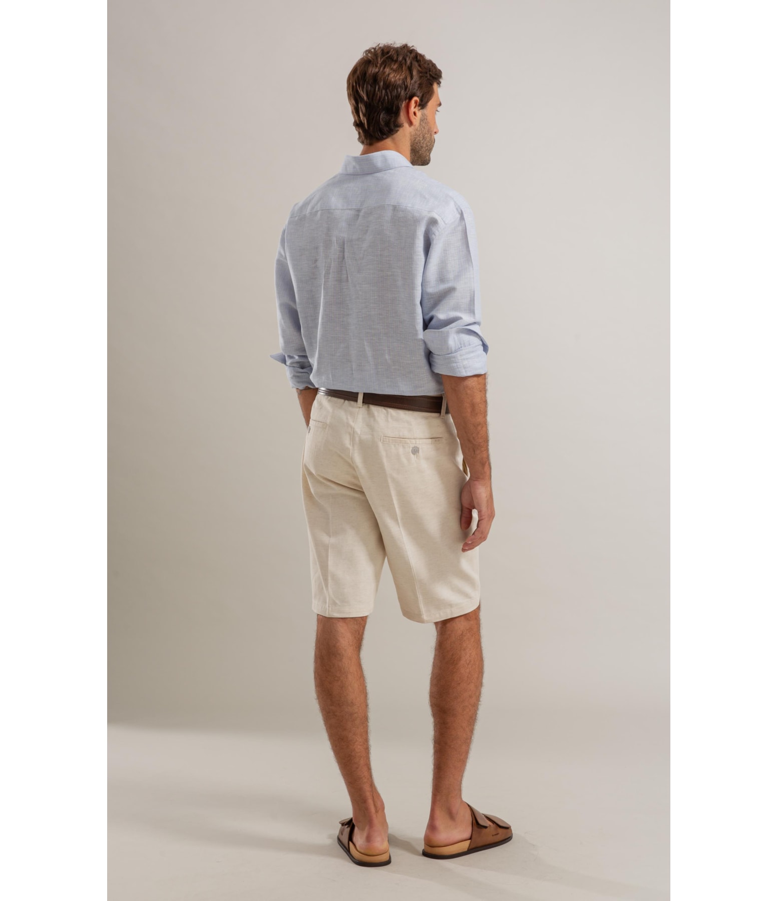 Camisa Linho  Listrado Mario Ml Azul Claro