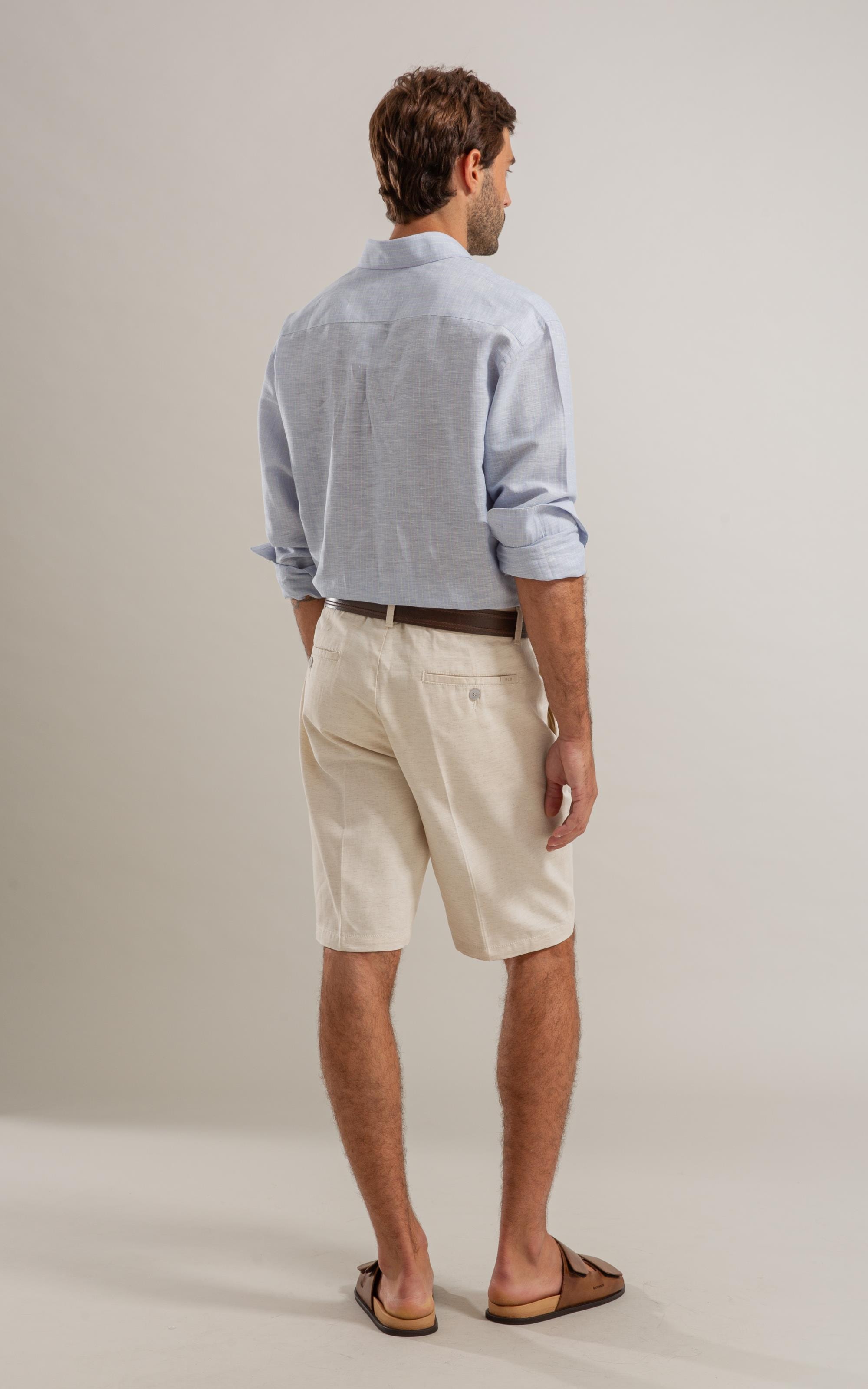 Camisa Linho  Listrado Mario Ml Azul Claro