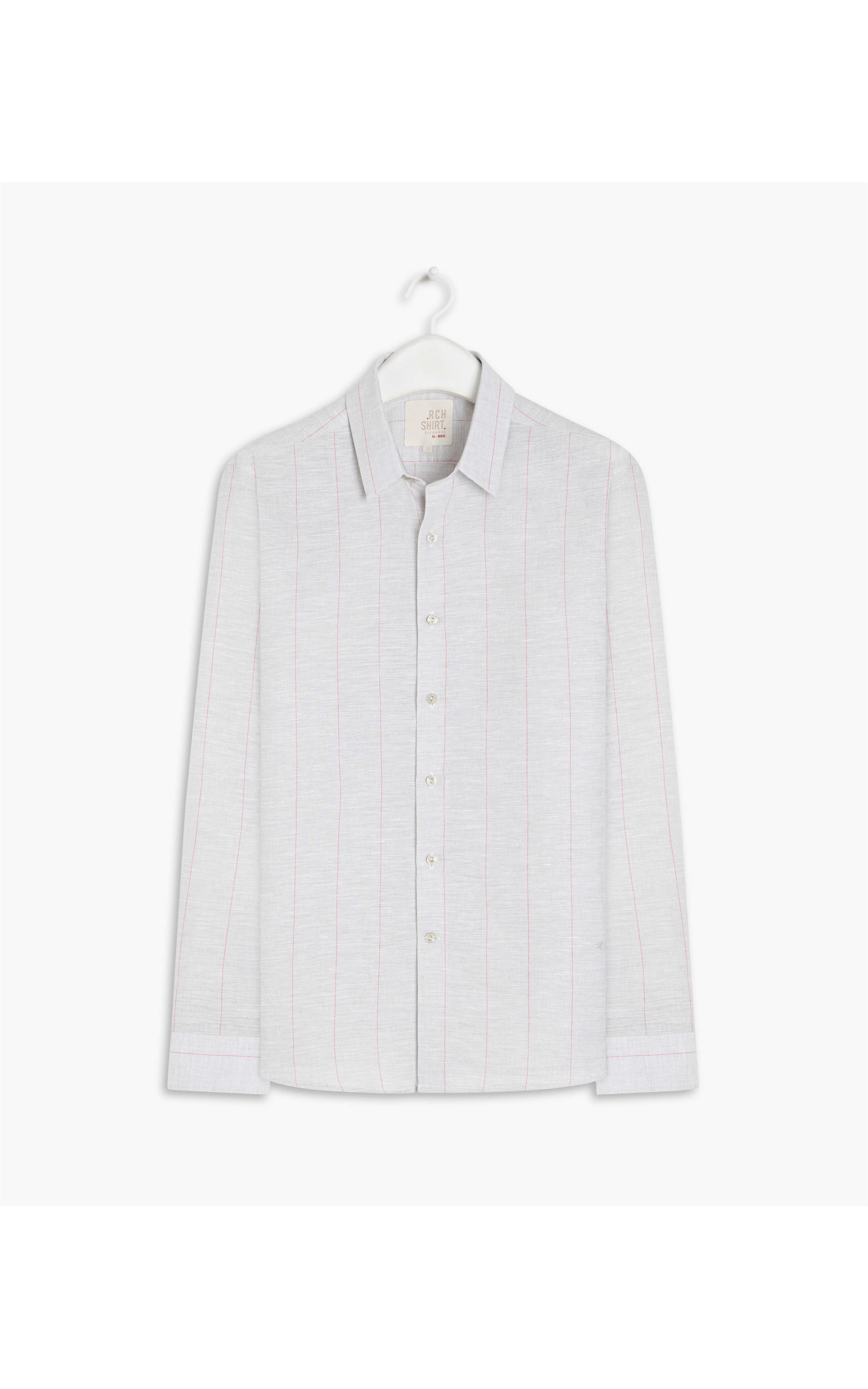 Camisa Linho  Listrado Paulo Ml Cinza Claro