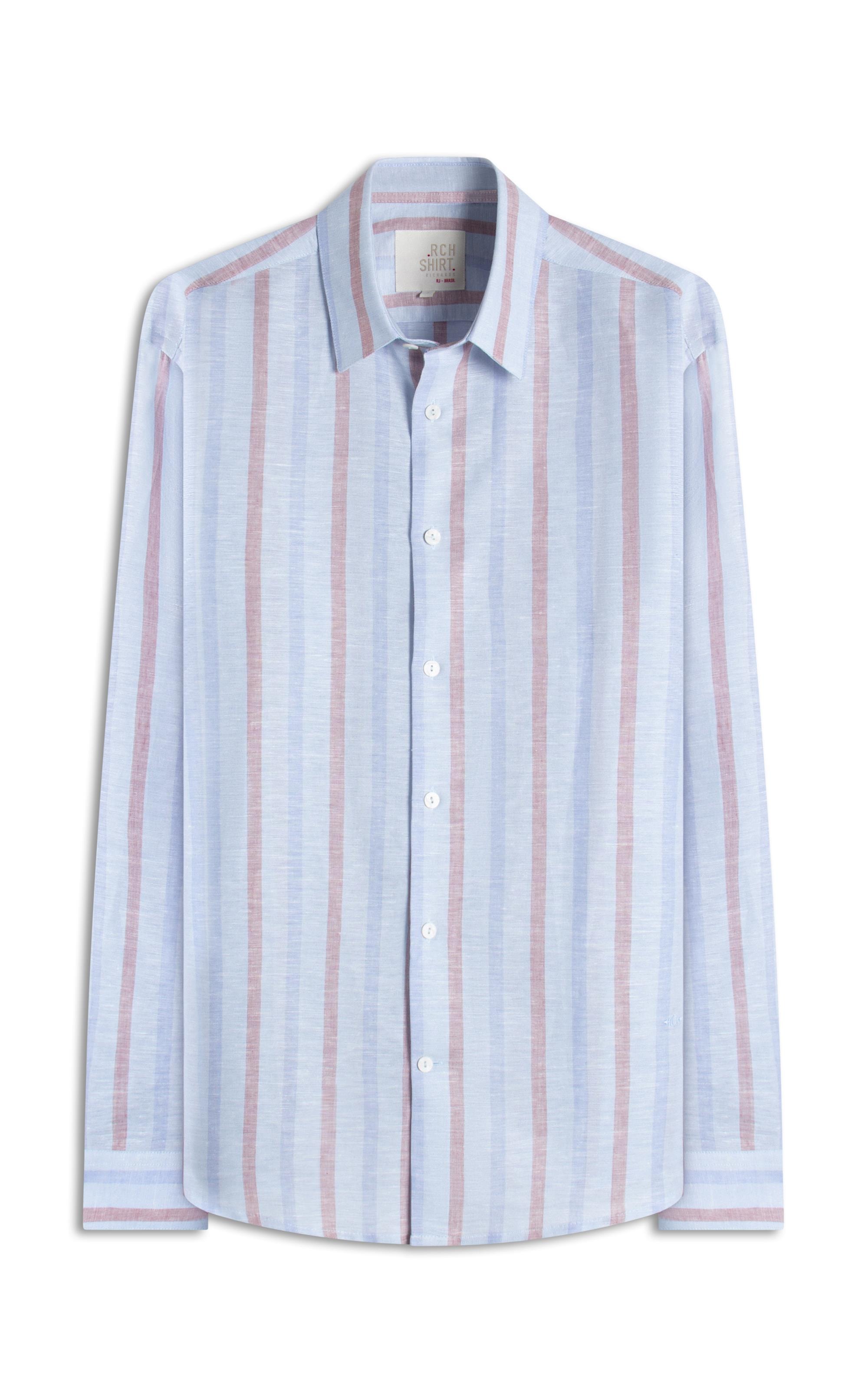 Camisa Linho  Listrado Samuel Ml Azul Claro