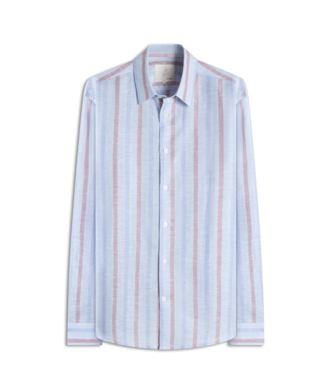 Camisa Linho  Listrado Samuel Ml Azul Claro