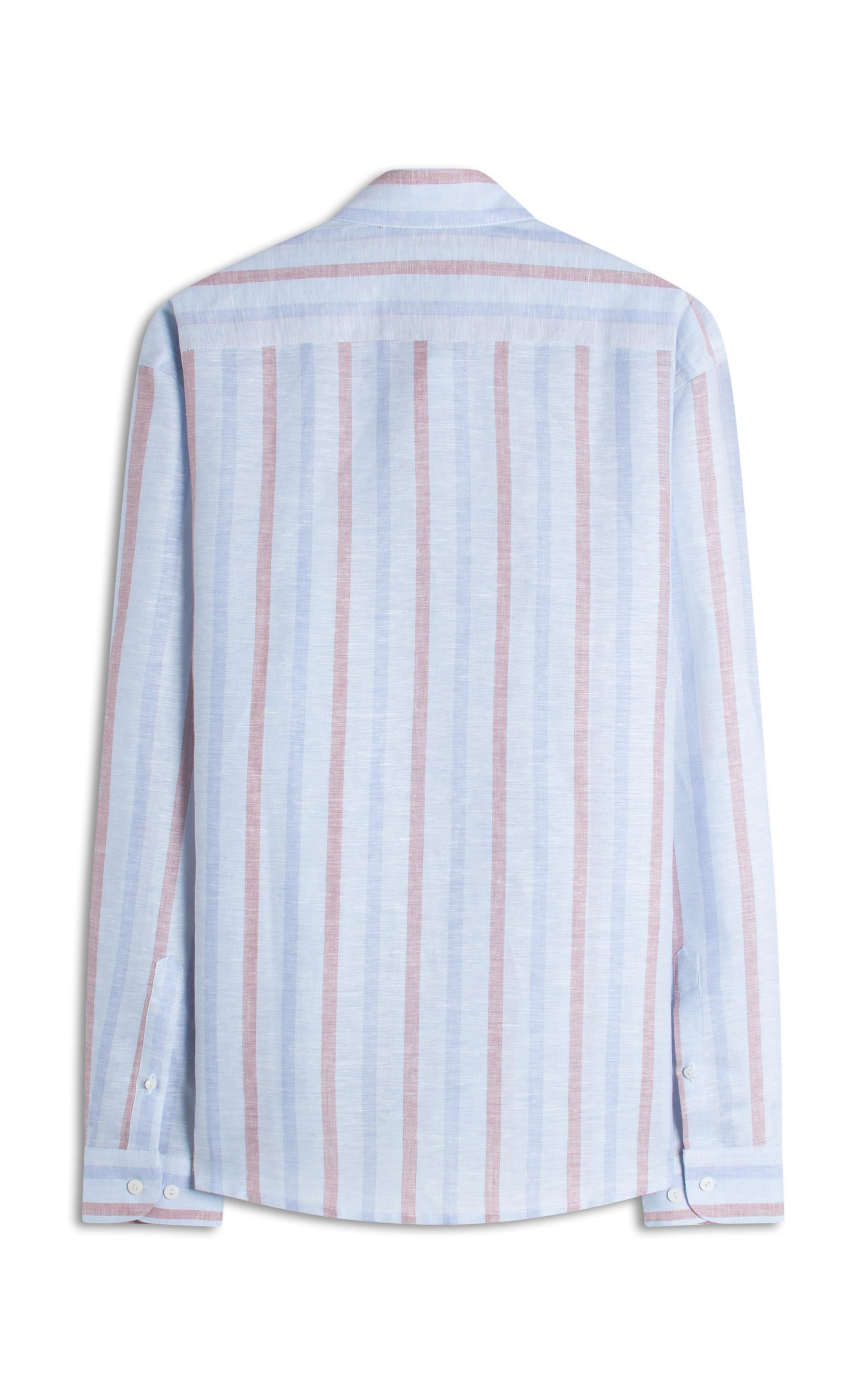 Camisa Linho  Listrado Samuel Ml Azul Claro