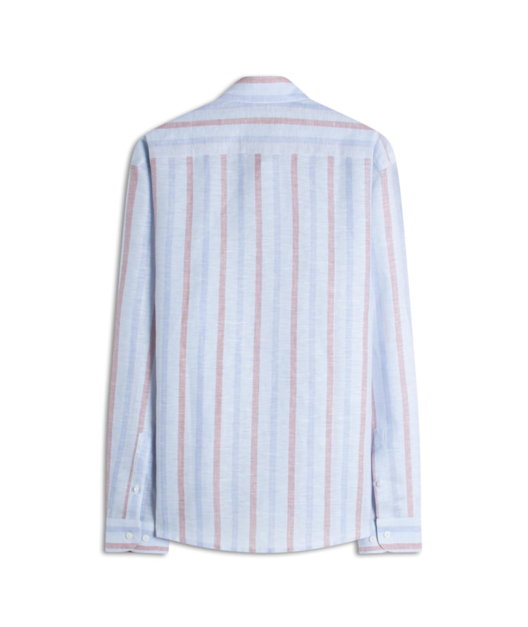 Camisa Linho  Listrado Samuel Ml Azul Claro