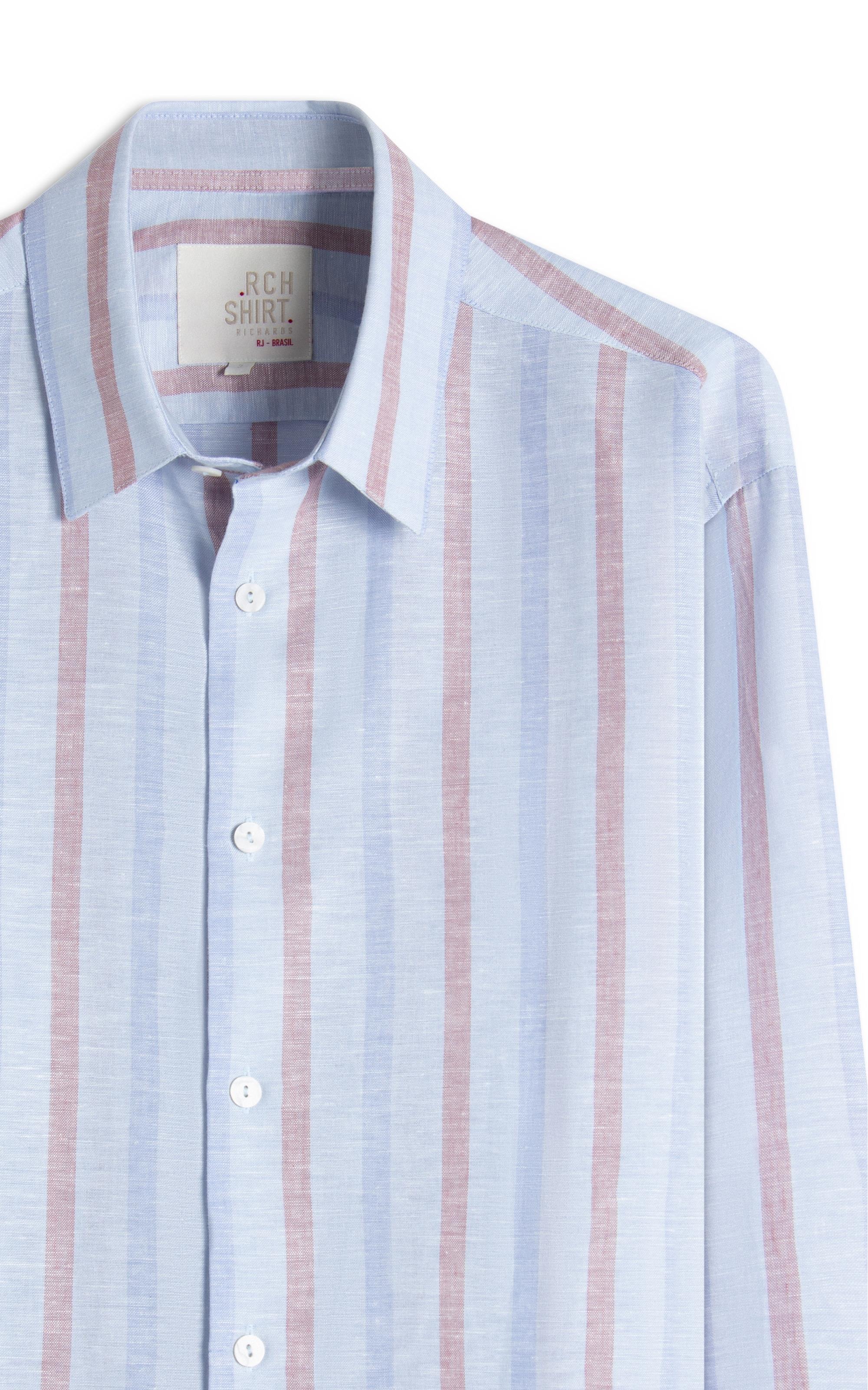 Camisa Linho  Listrado Samuel Ml Azul Claro