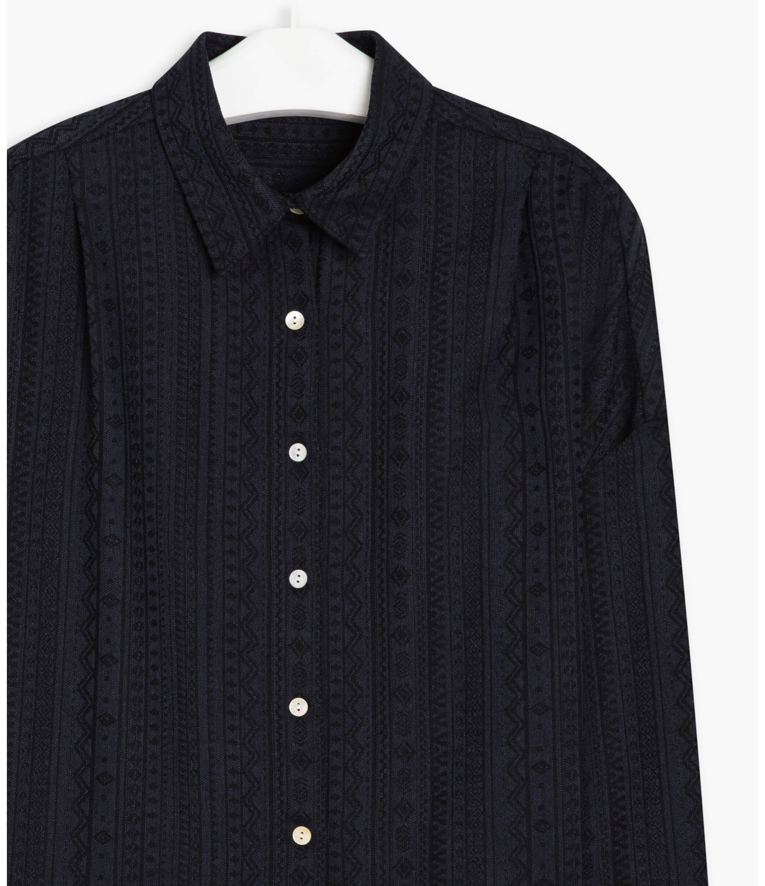 Camisa Linho  Lua Jacquard de Algodão Dark Navy
