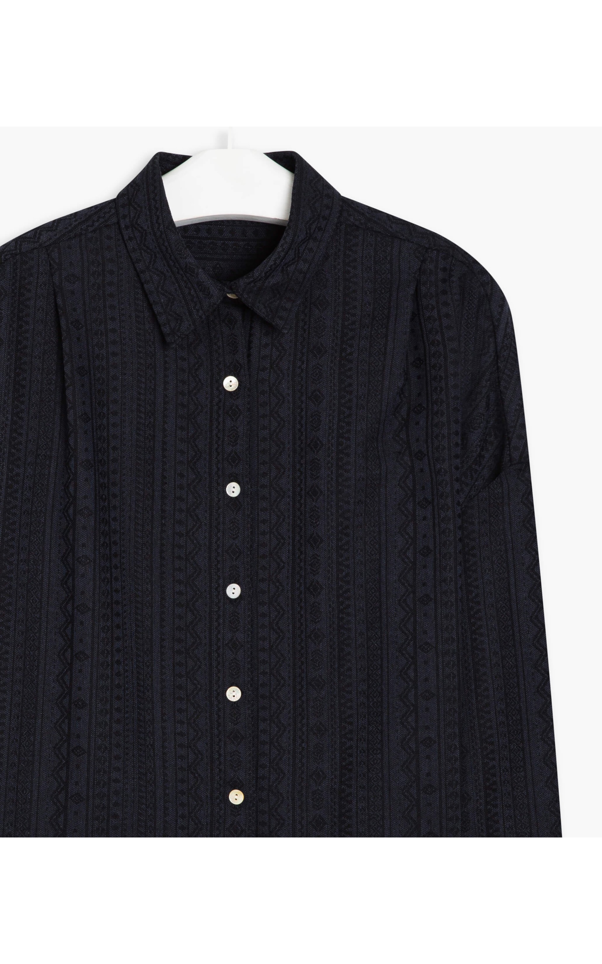 Camisa Linho  Lua Jacquard de Algodão Dark Navy