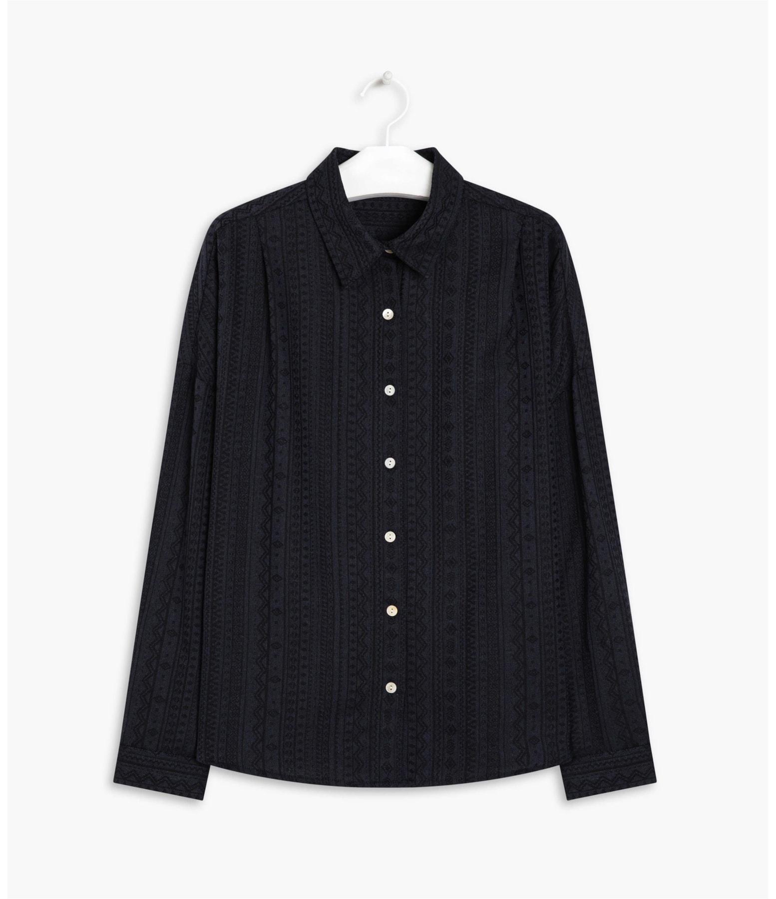 Camisa Linho  Lua Jacquard de Algodão Dark Navy