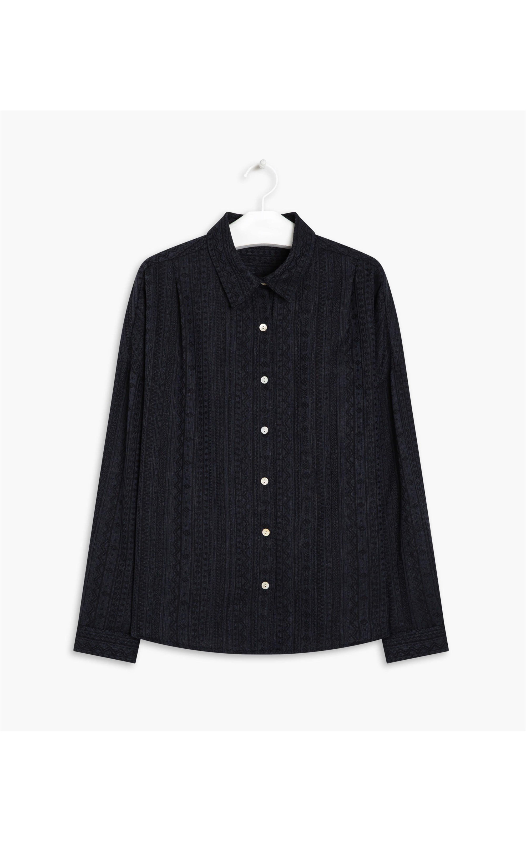 Camisa Linho  Lua Jacquard de Algodão Dark Navy
