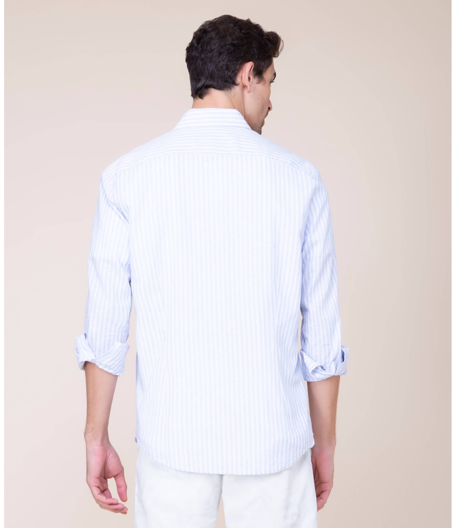 Camisa Linho  Luiz Listrada Ml Azul Claro