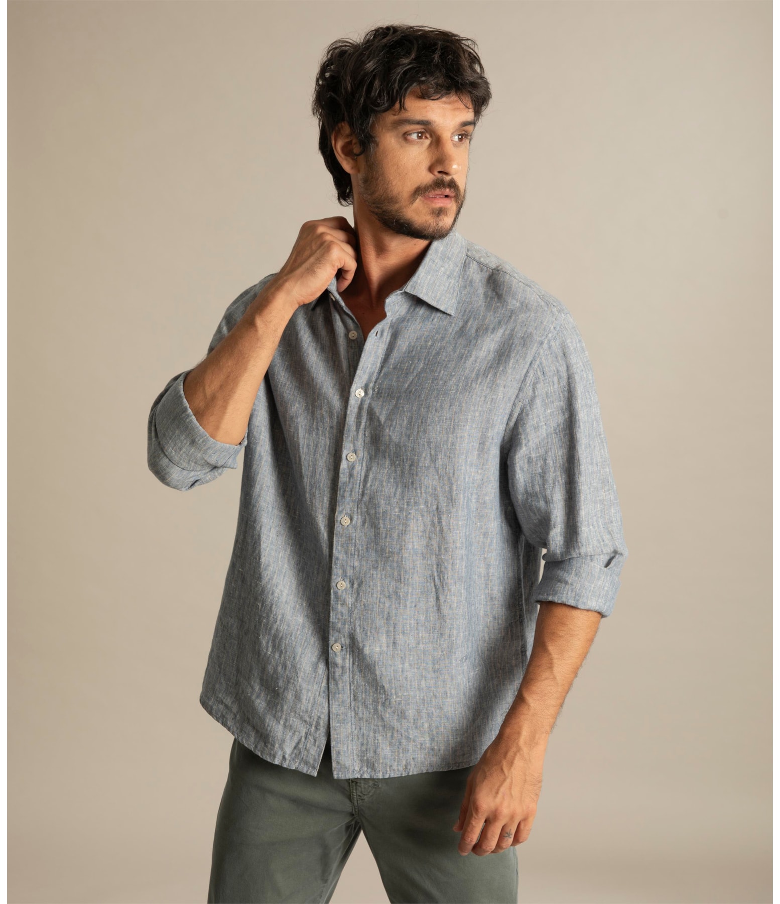 Camisa Linho  Marcio Azul Claro