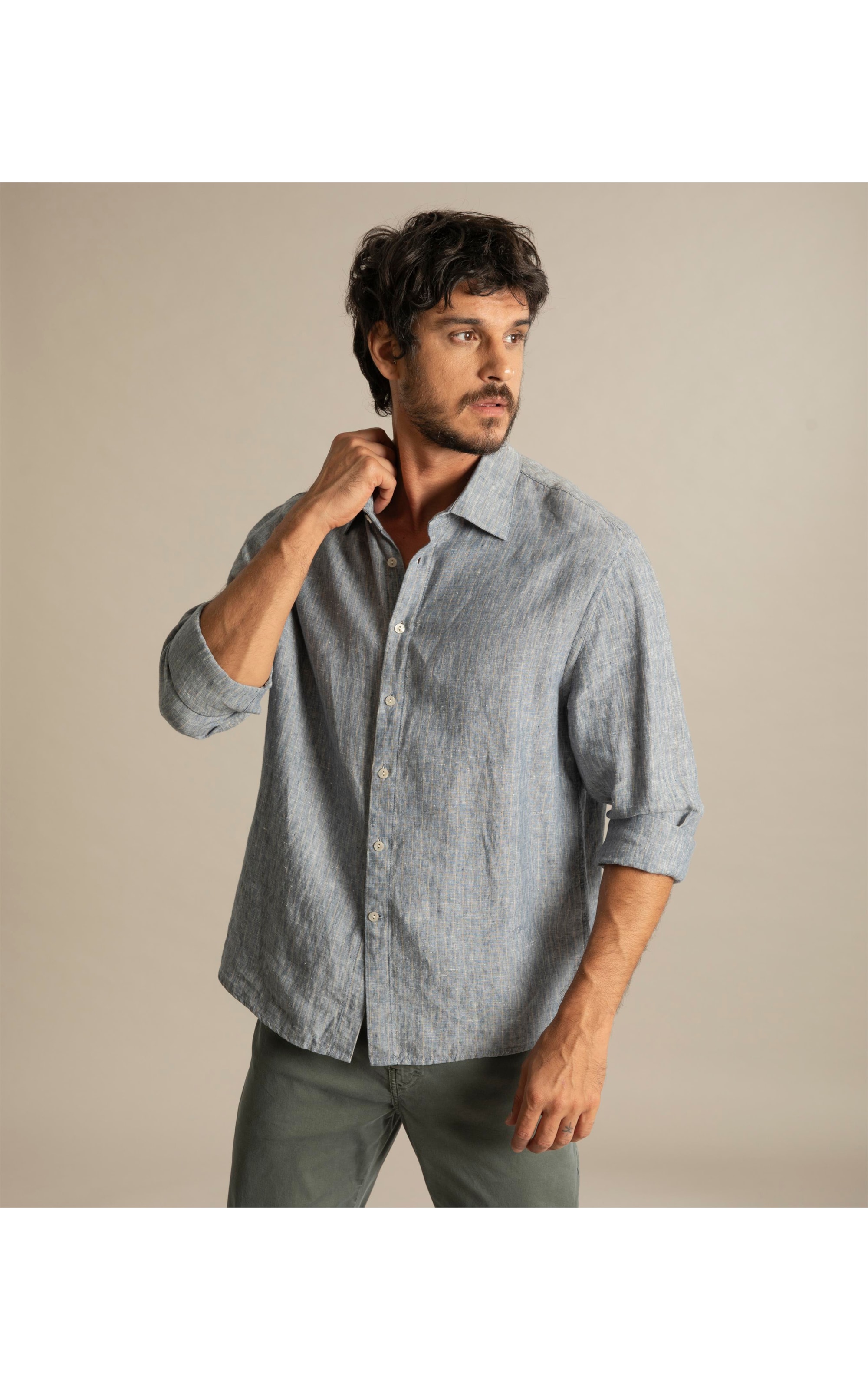 Camisa Linho  Marcio Azul Claro
