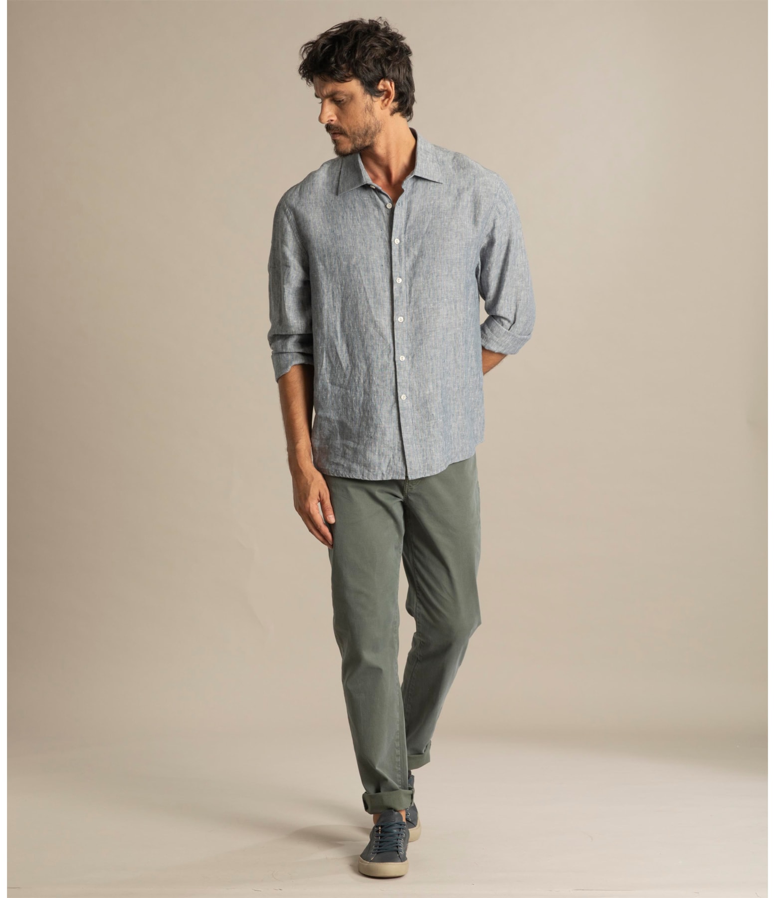 Camisa Linho  Marcio Azul Claro