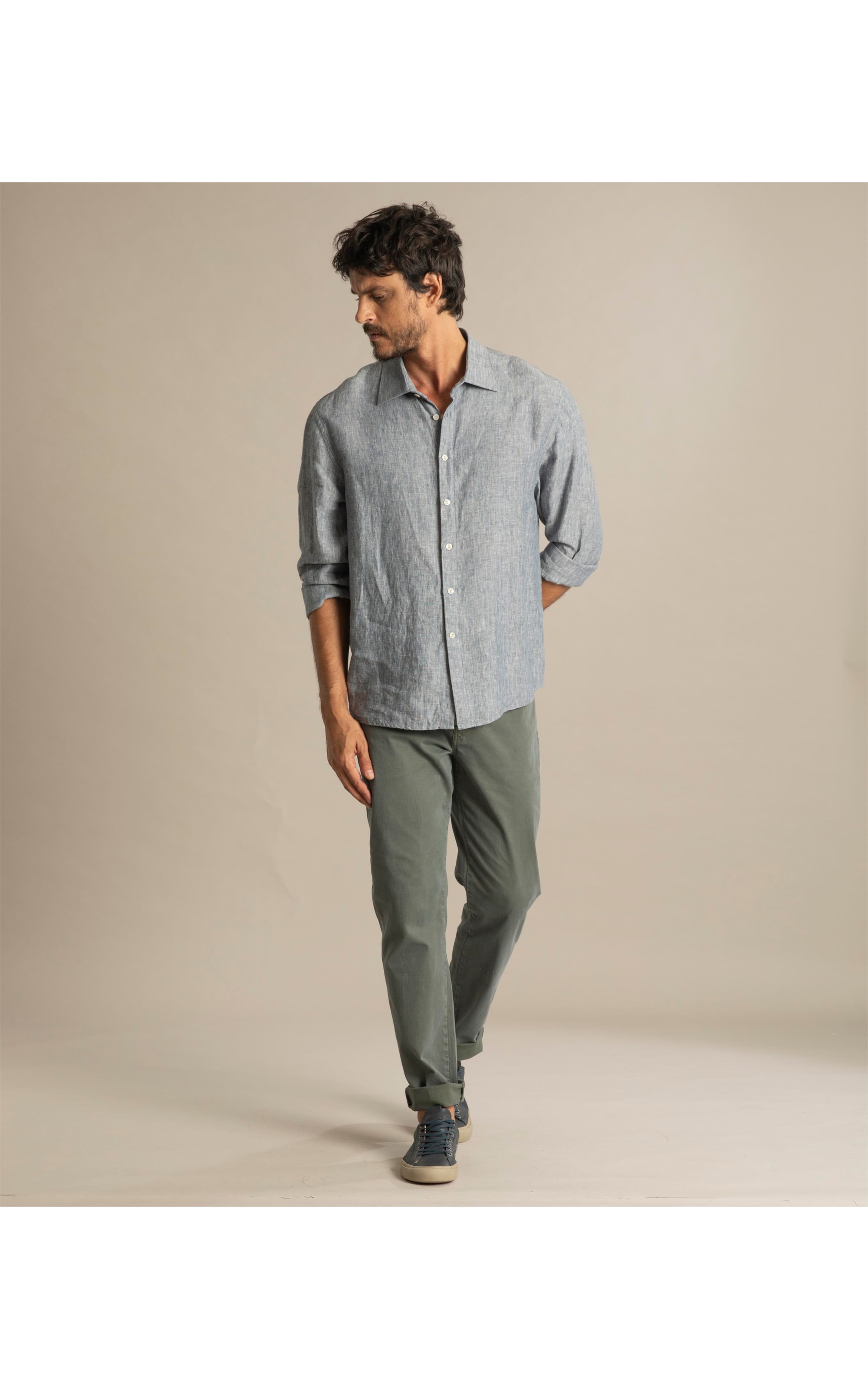 Camisa Linho  Marcio Azul Claro