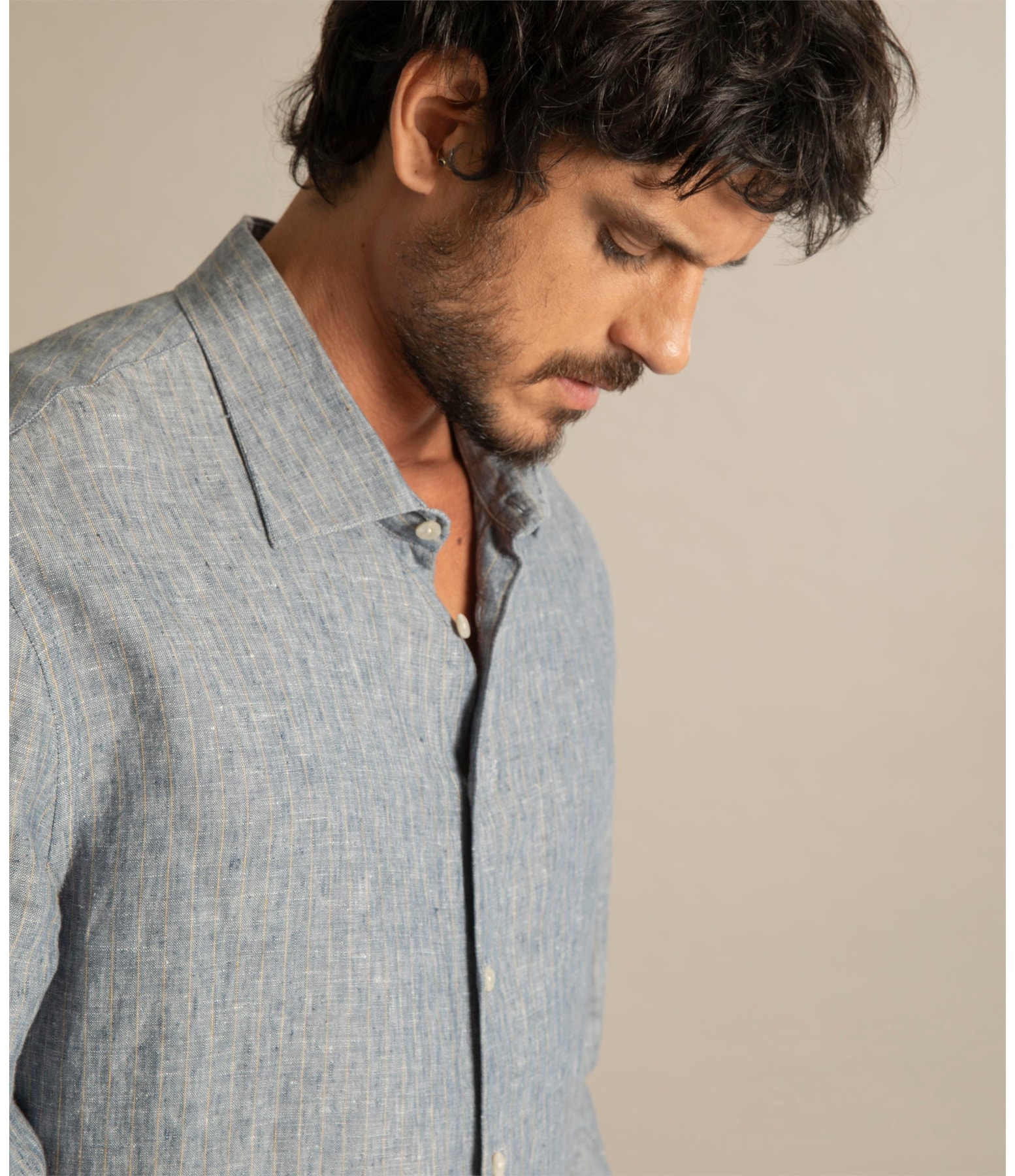Camisa Linho  Marcio Azul Claro