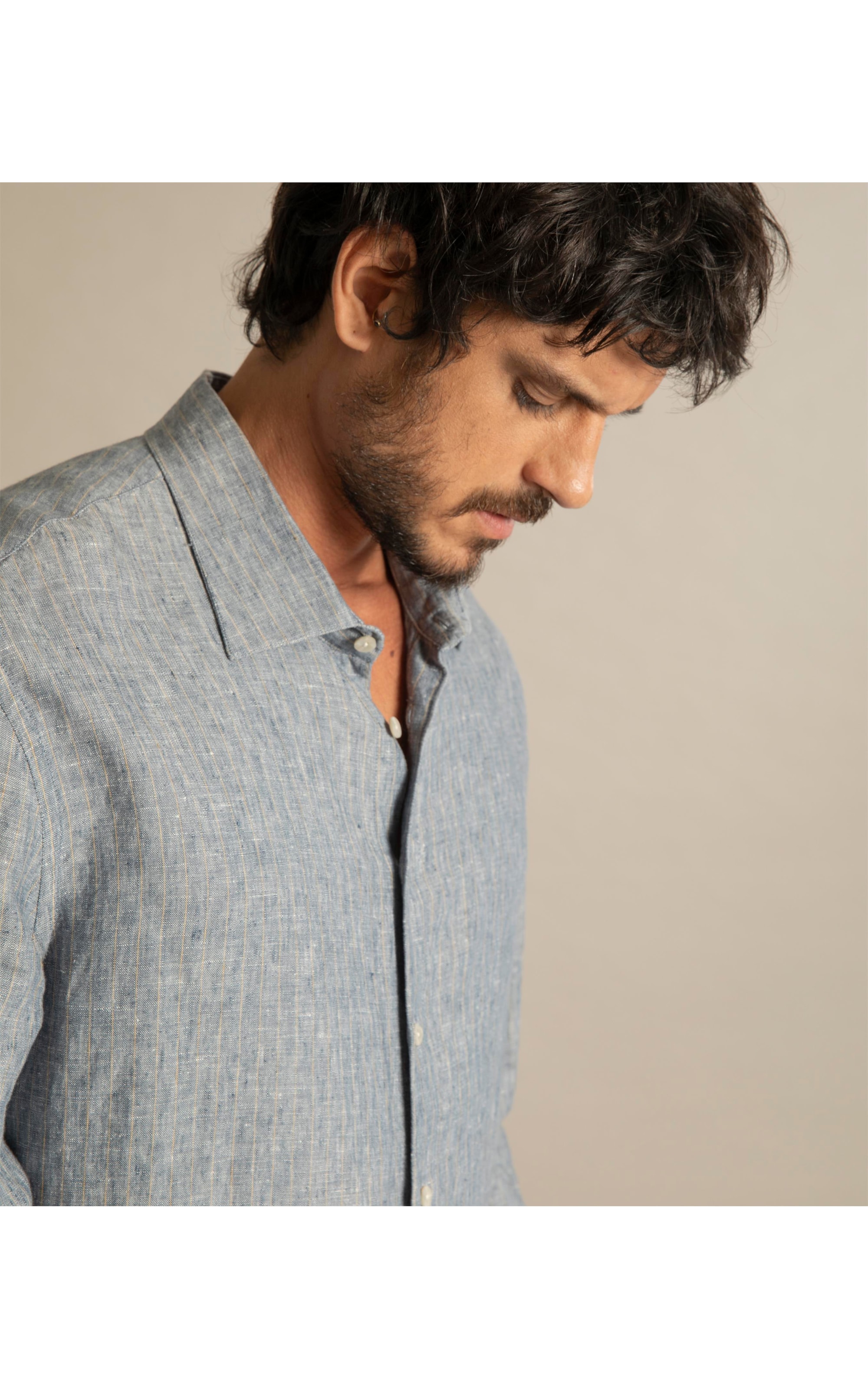 Camisa Linho  Marcio Azul Claro