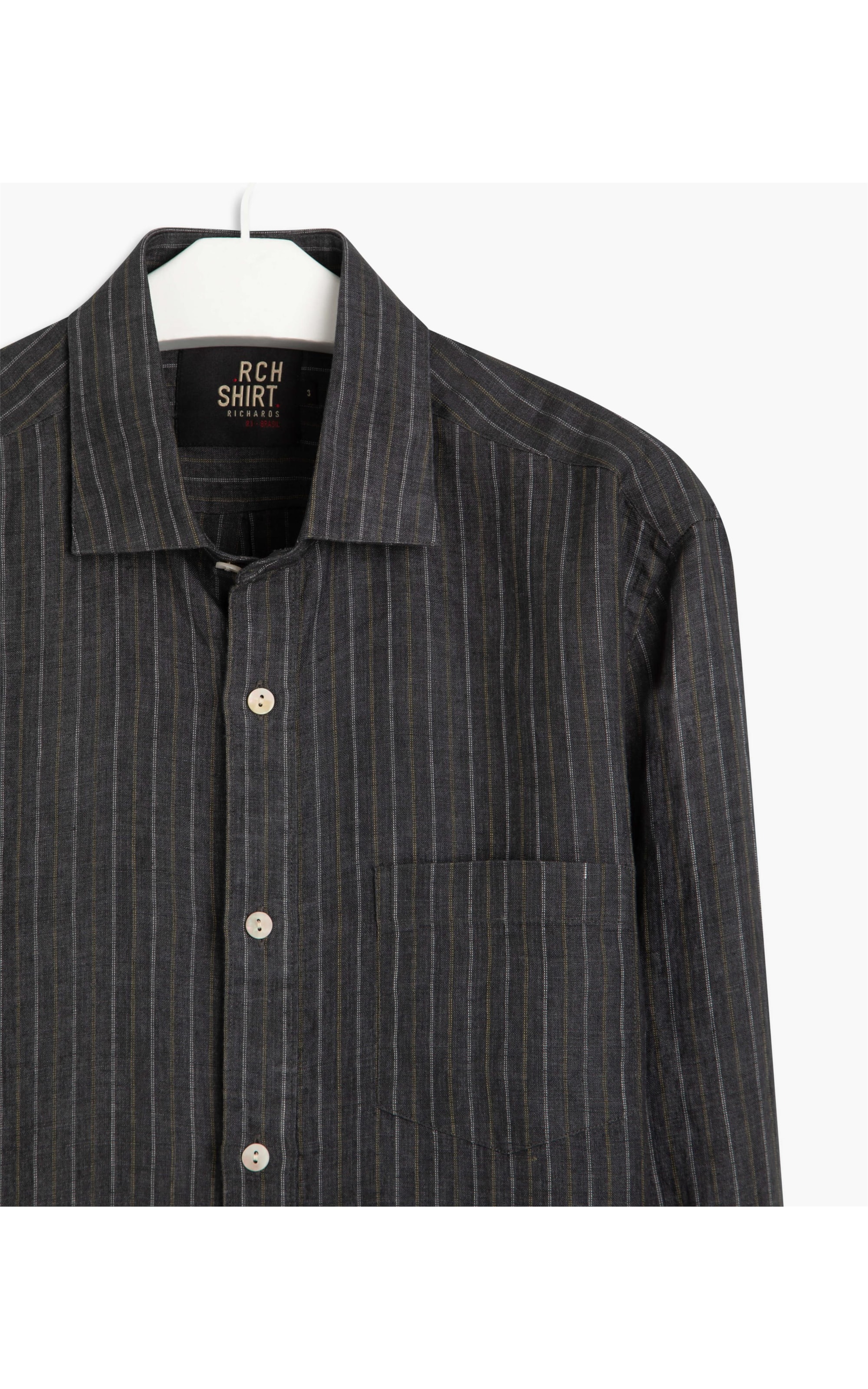 Camisa Linho  Mario Listrada Ml Cinza Claro