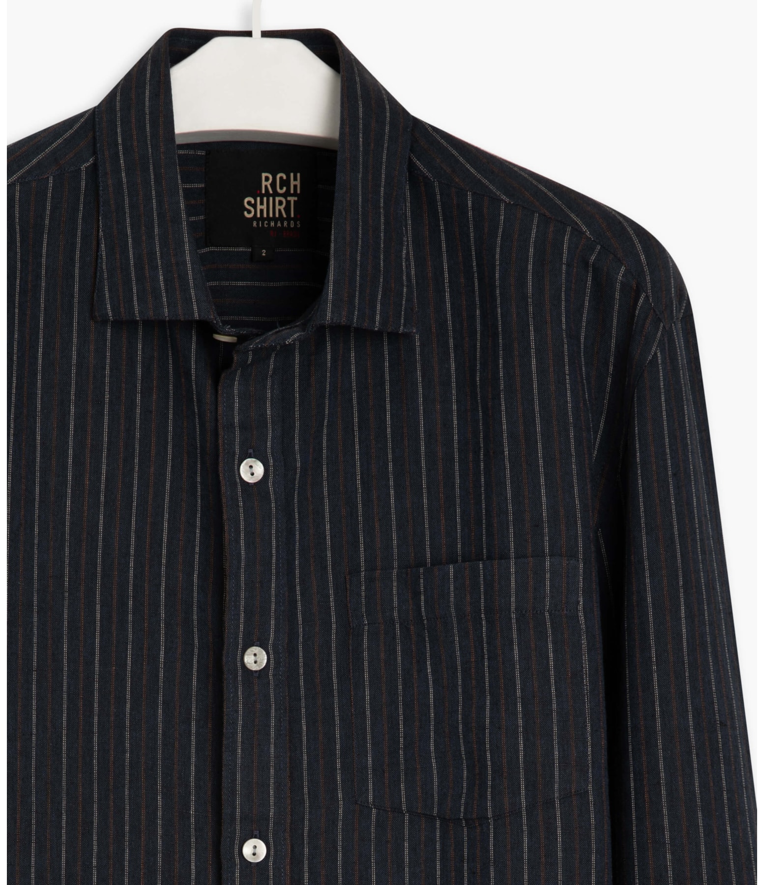 Camisa Linho  Mario Listrada Ml Dark Navy