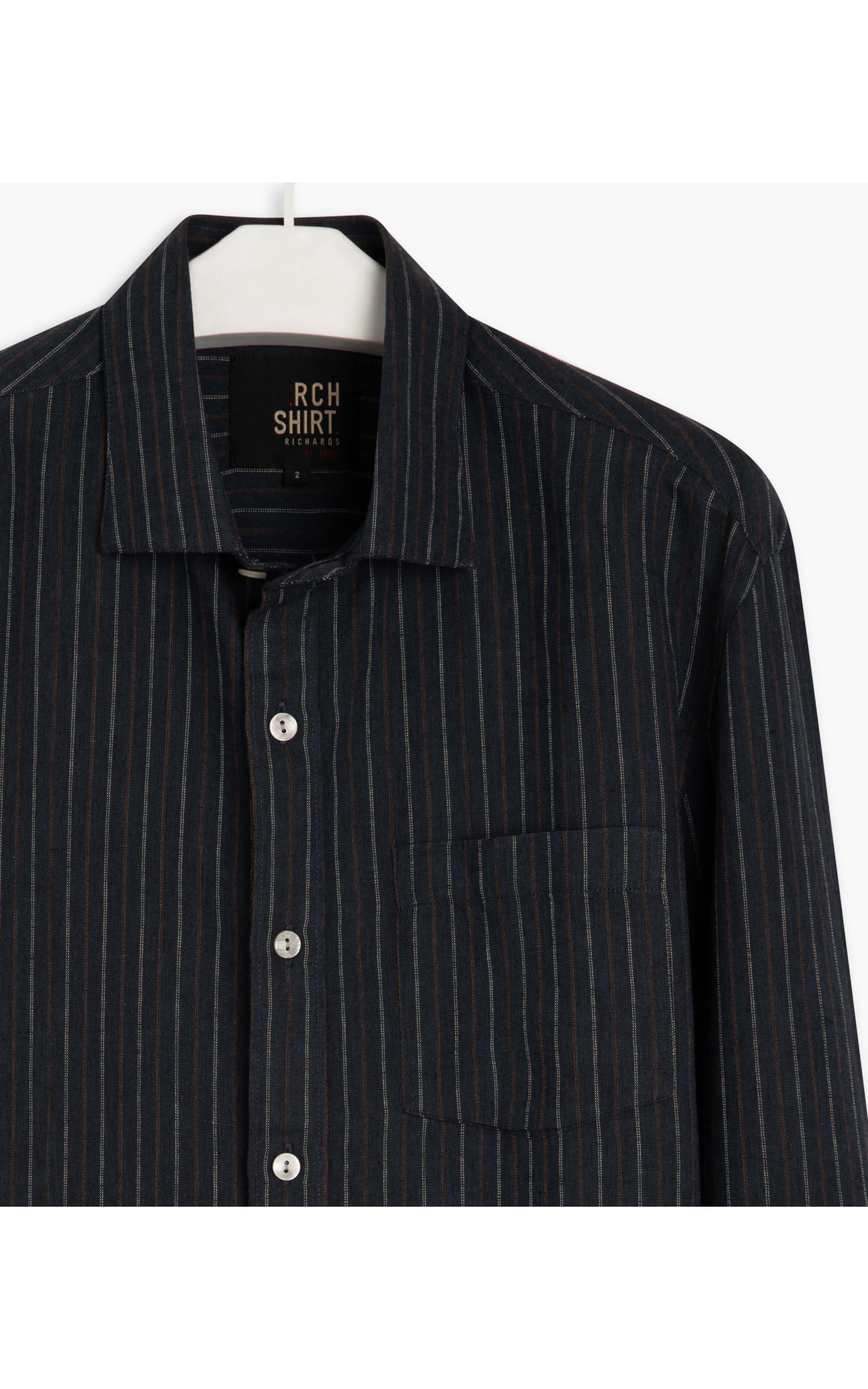Camisa Linho  Mario Listrada Ml Dark Navy