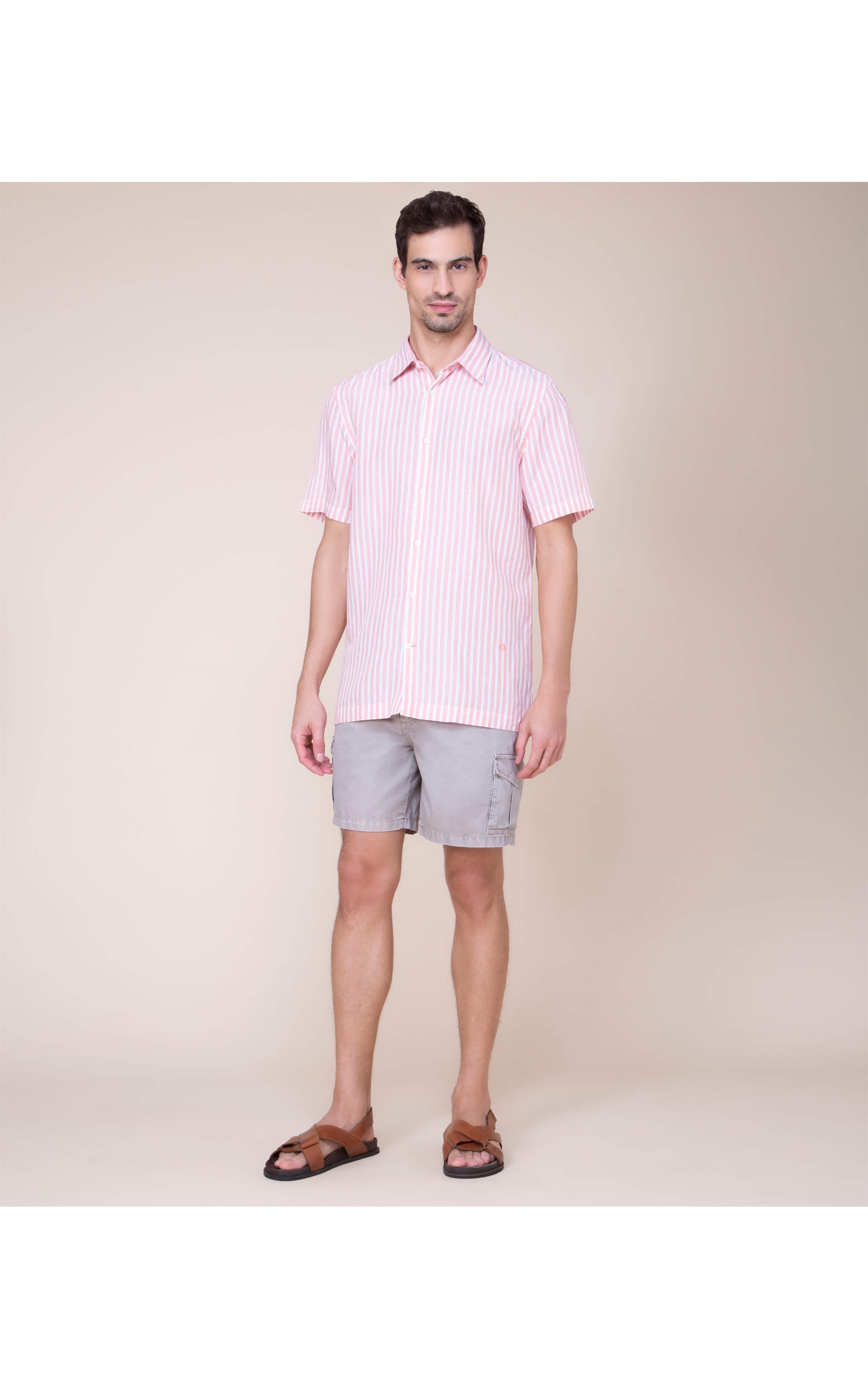 Camisa Linho  Mathias Listrada Mc Laranja