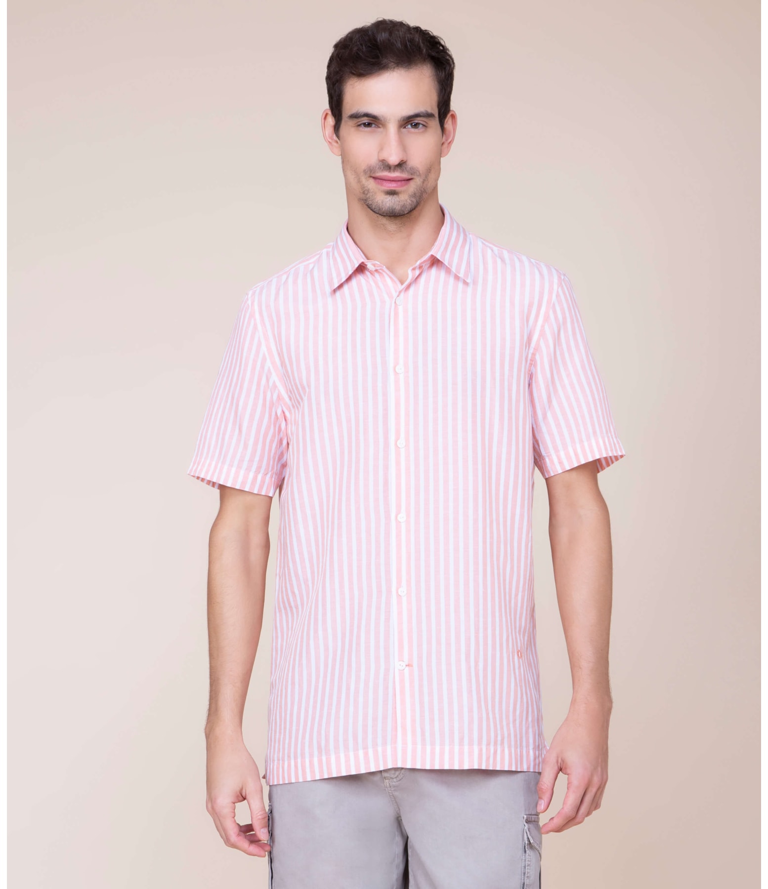 Camisa Linho  Mathias Listrada Mc Laranja