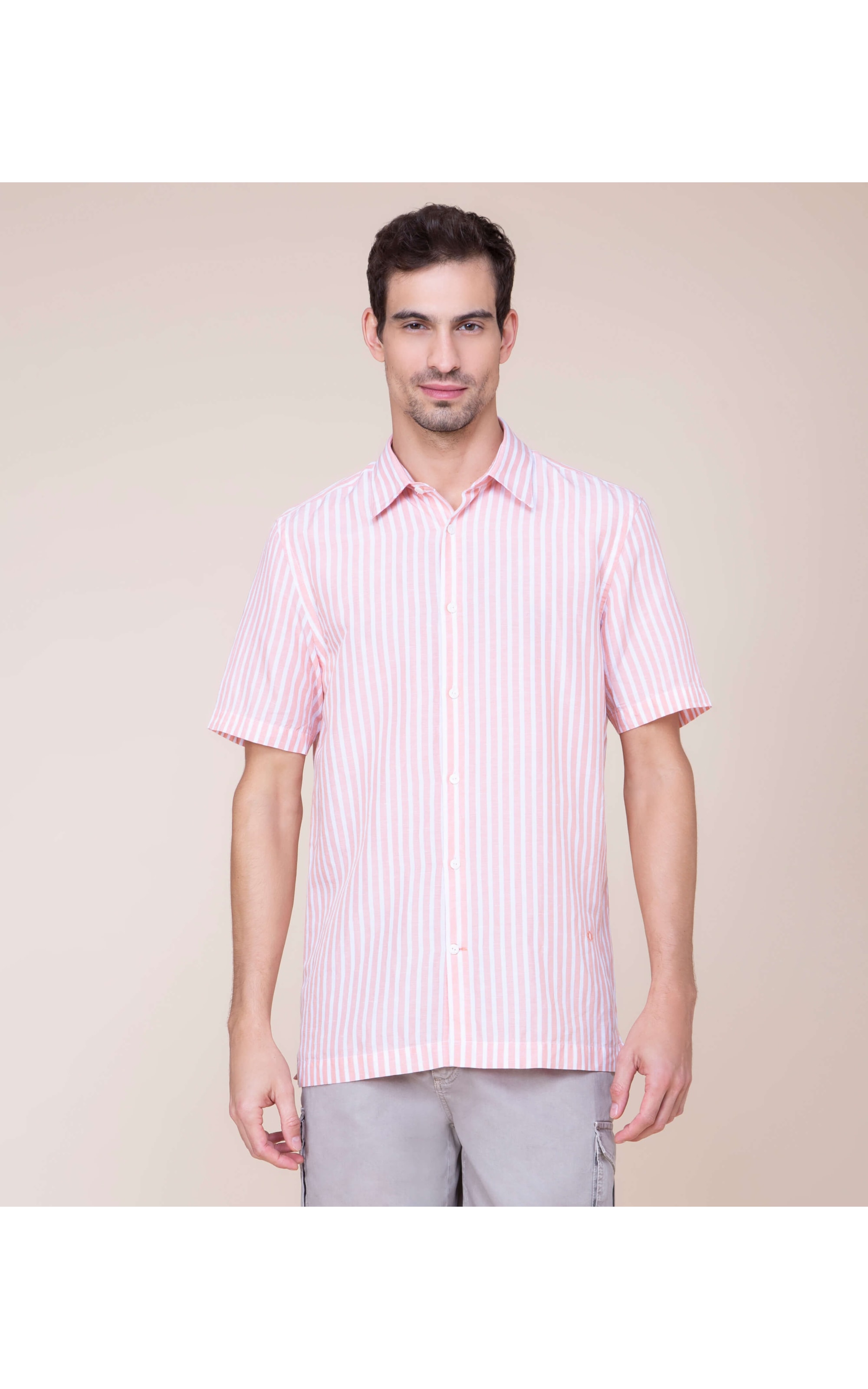 Camisa Linho  Mathias Listrada Mc Laranja