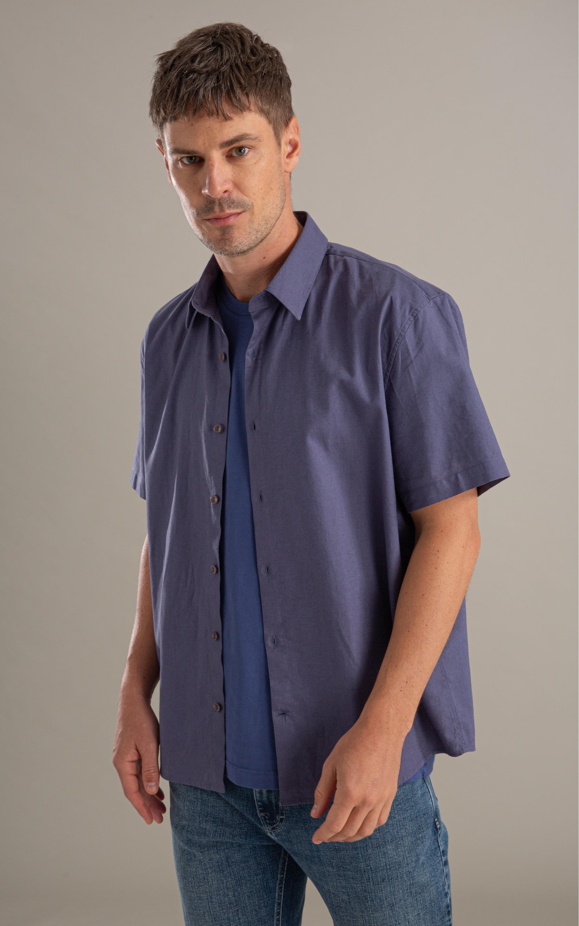 Camisa Linho Mc Azul Seco
