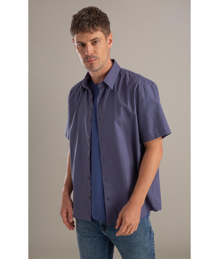Camisa Linho Mc Azul Seco