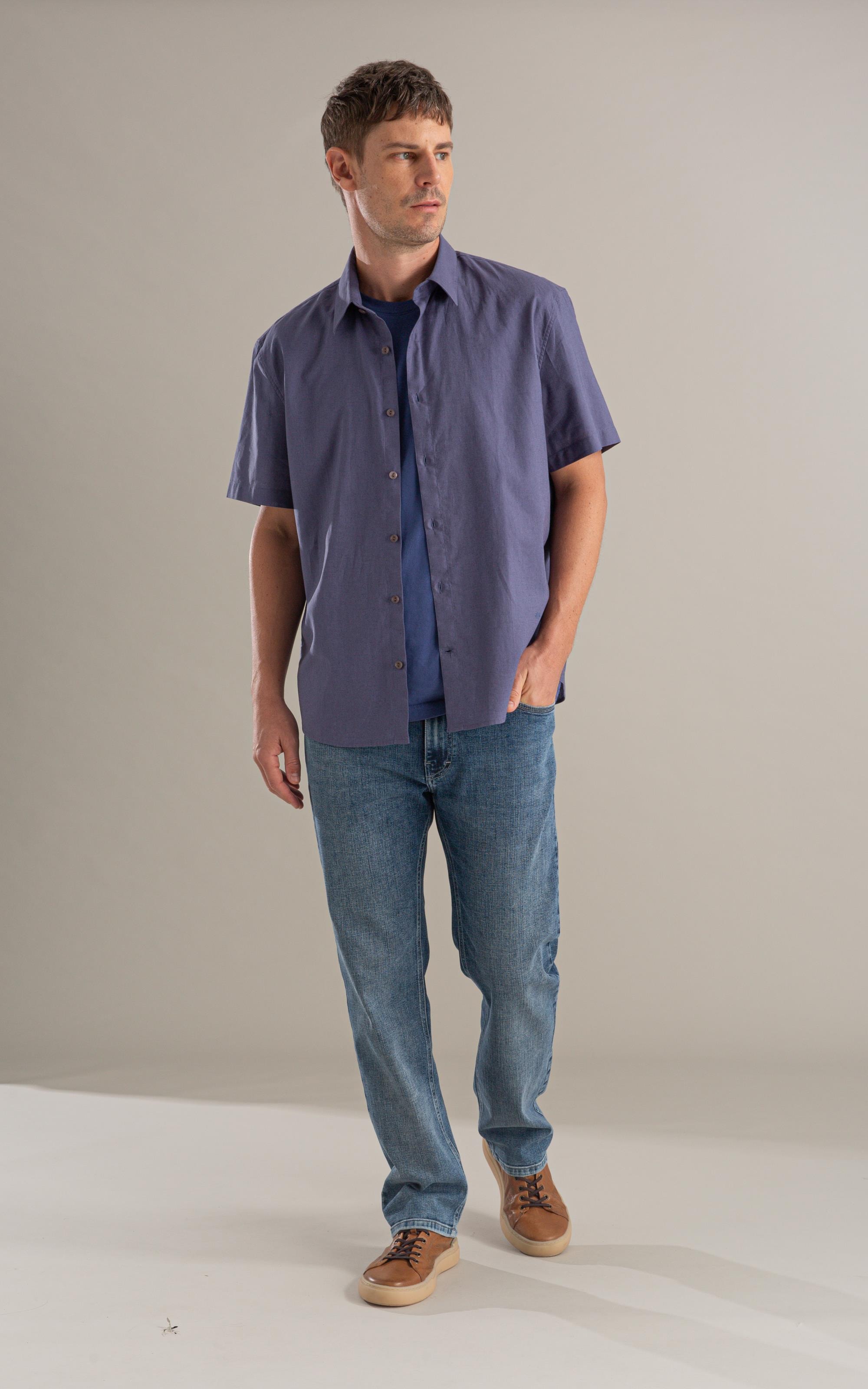 Camisa Linho Mc Azul Seco