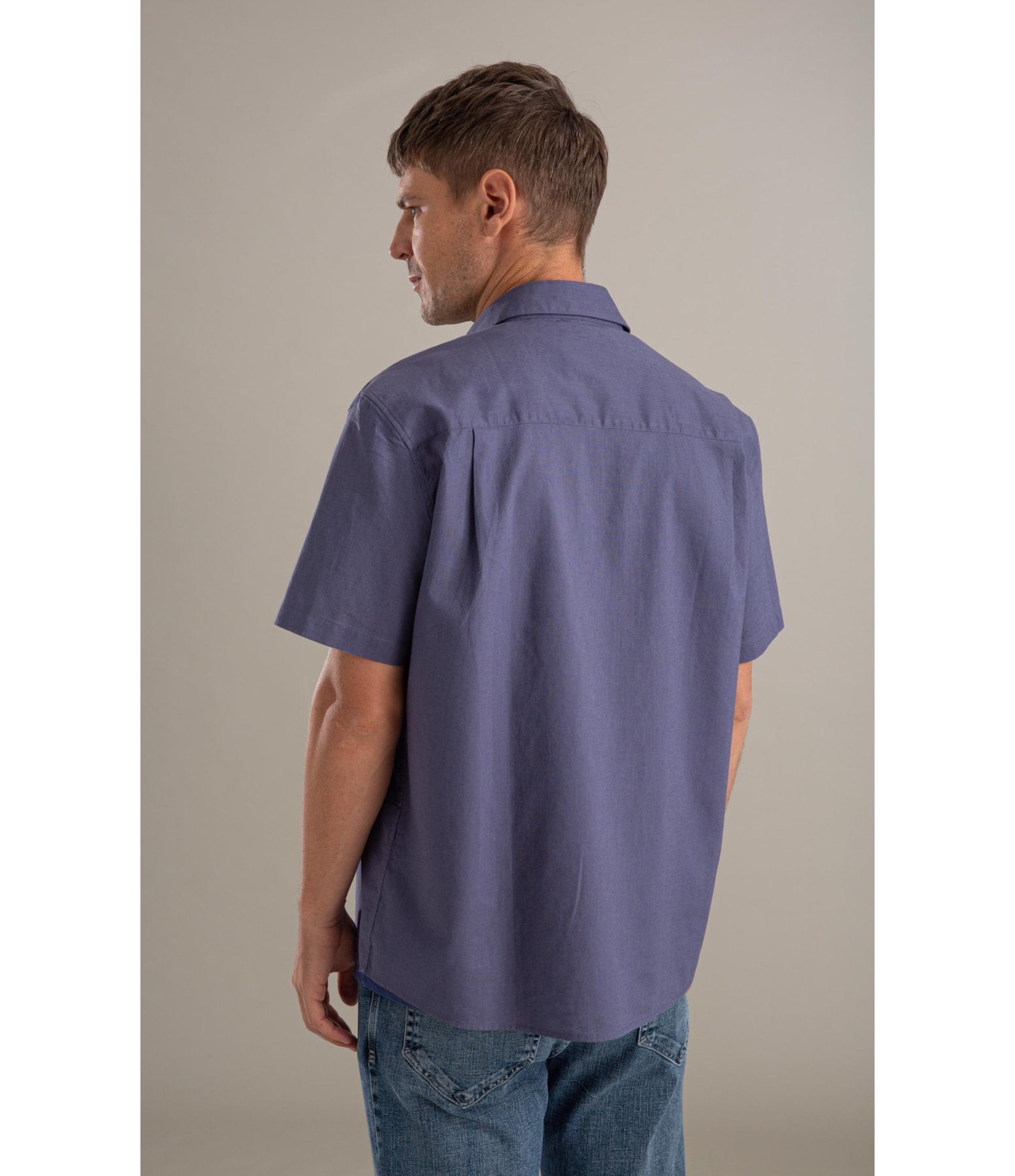 Camisa Linho Mc Azul Seco