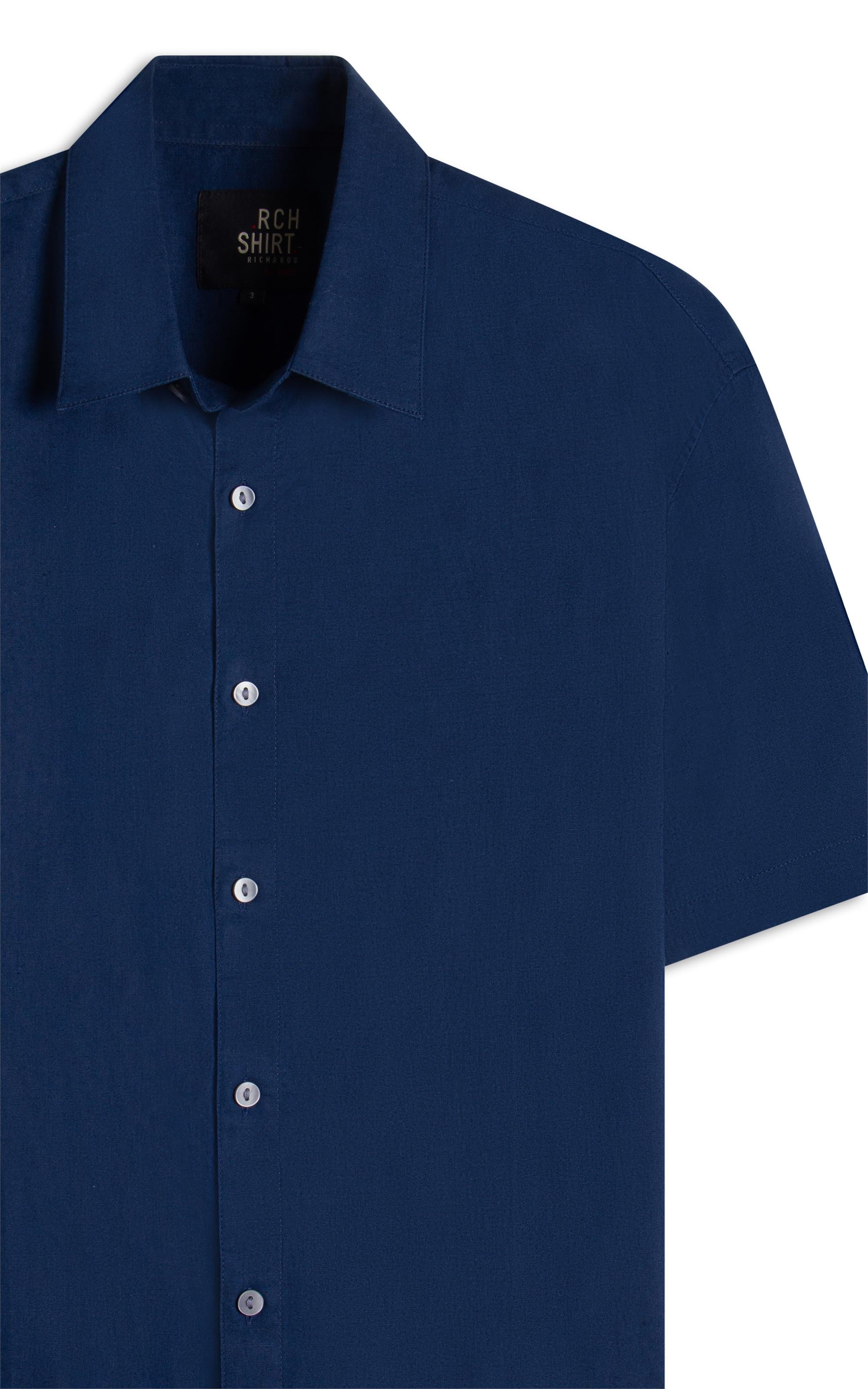 Camisa Linho Mc Azul Seco