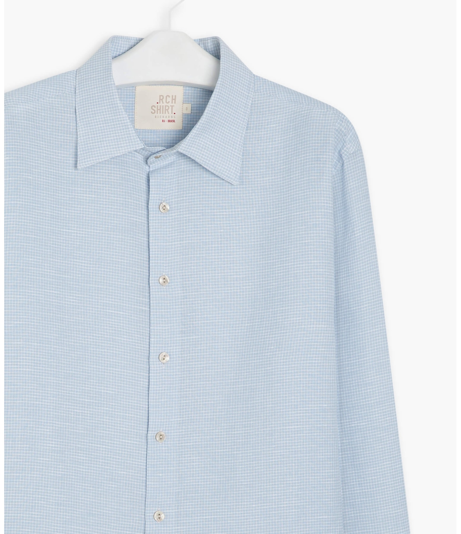 Camisa Linho  Mini Chess Azul Claro