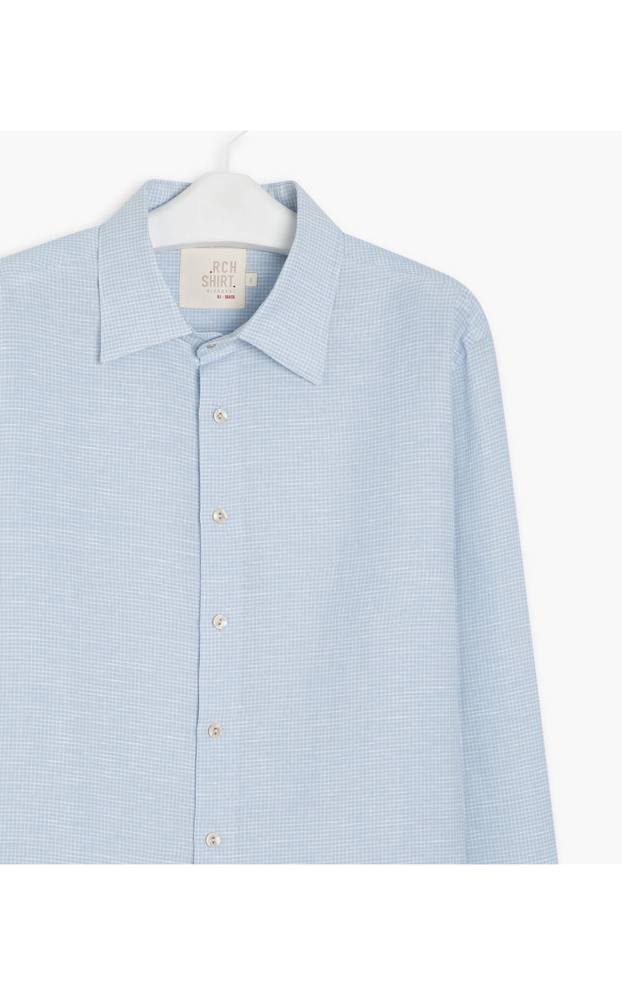 Camisa Linho  Mini Chess Azul Claro