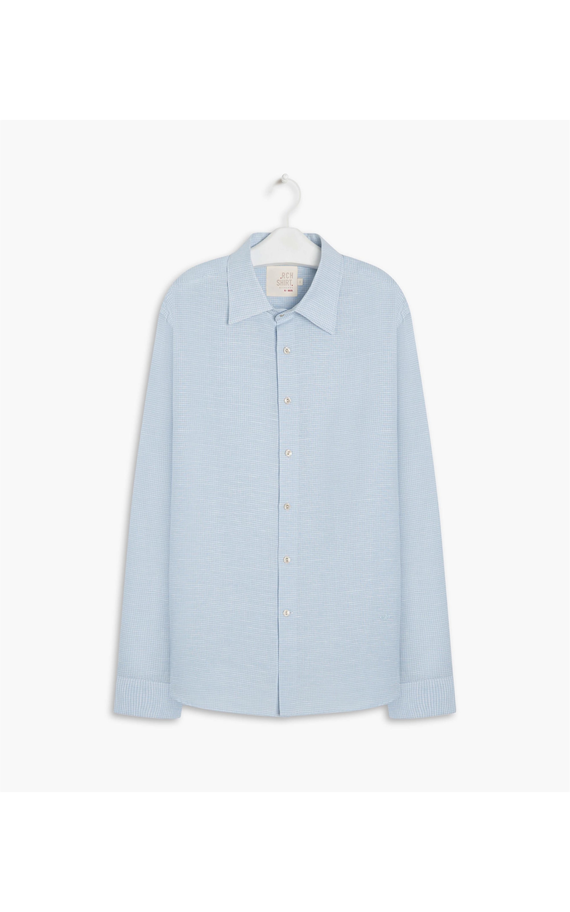 Camisa Linho  Mini Chess Azul Claro