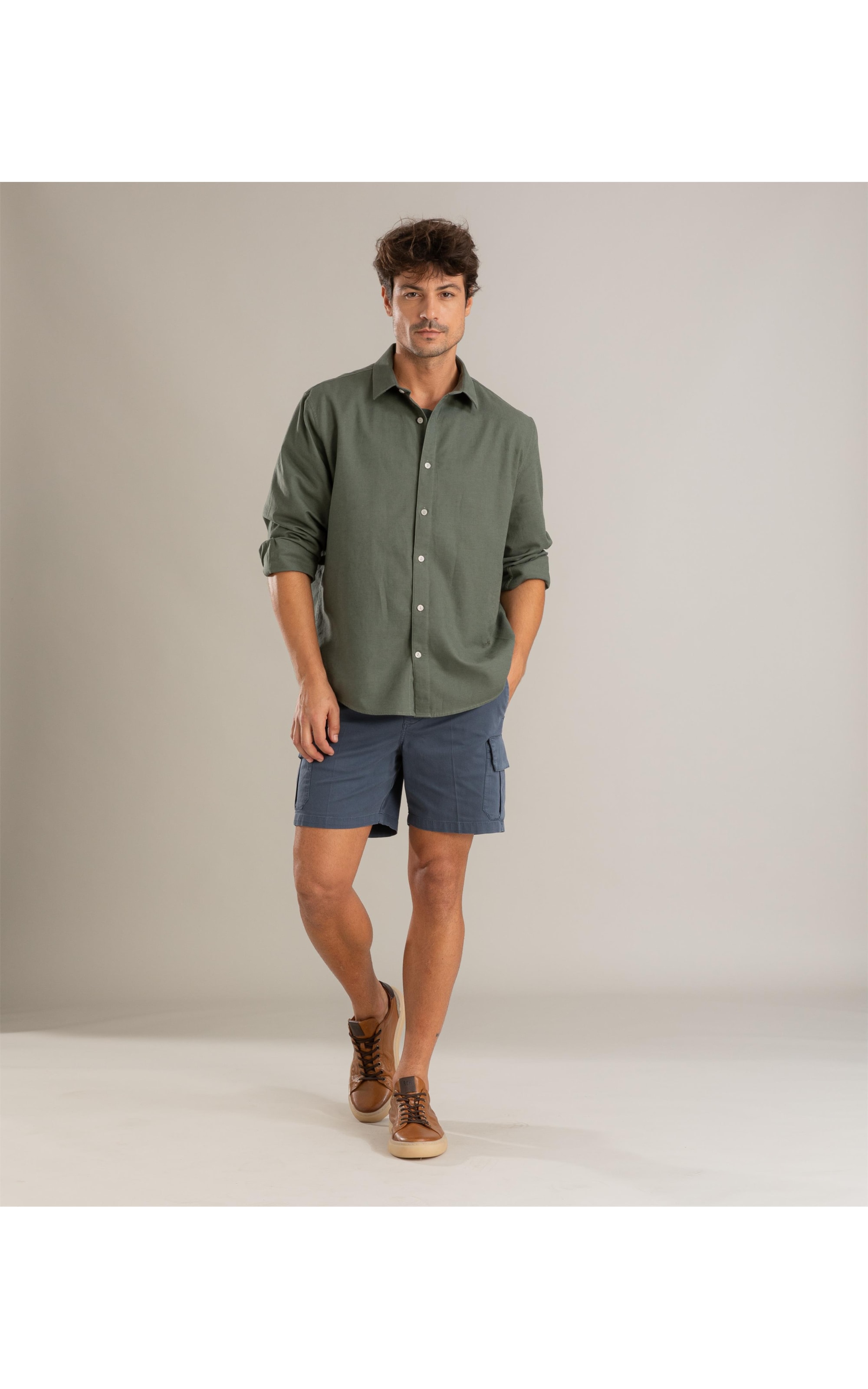 Camisa Linho Ml Verde Army