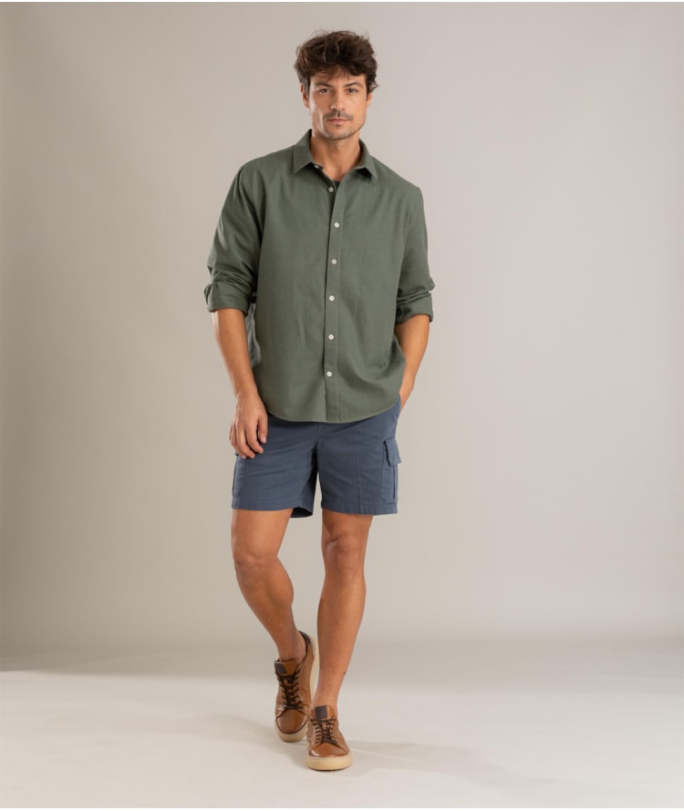 Camisa Linho Ml Verde Army
