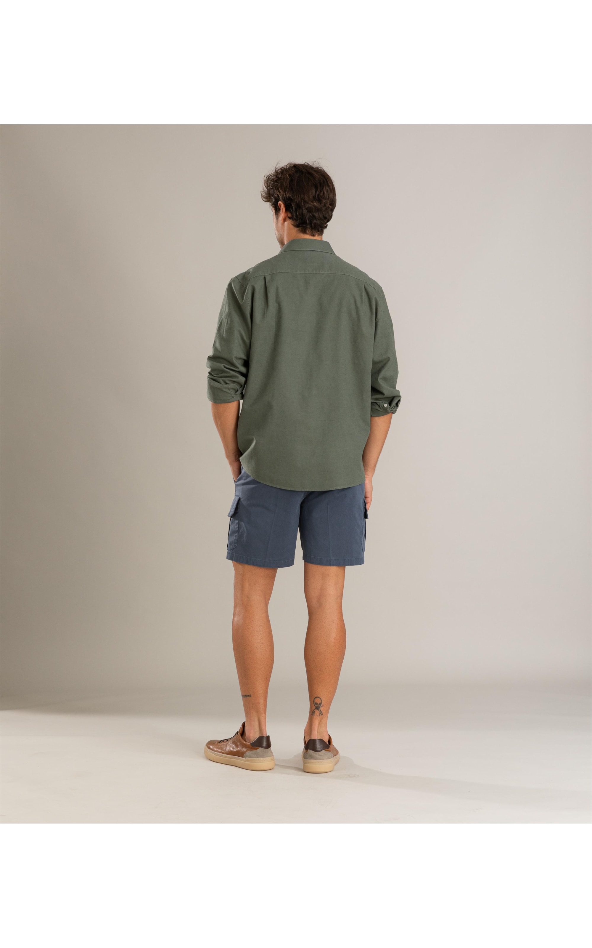 Camisa Linho Ml Verde Army