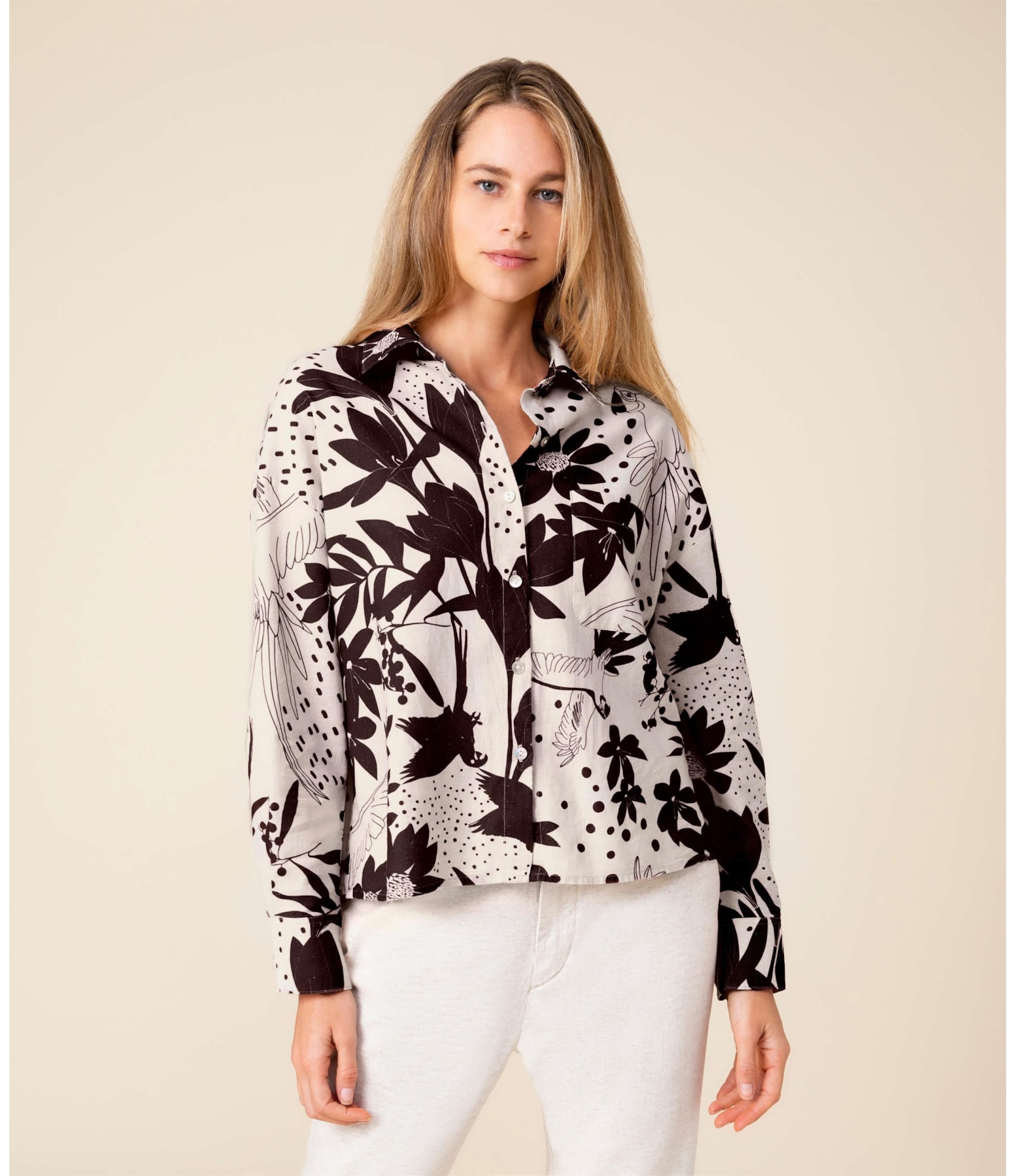 Camisa Linho  Napier Arara Mono Algodão Marrom
