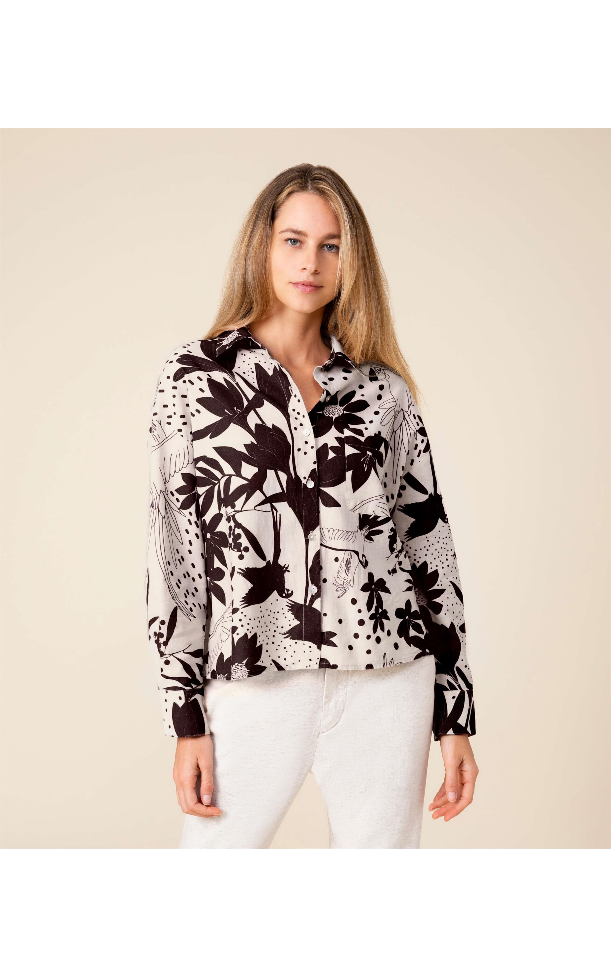 Camisa Linho  Napier Arara Mono Algodão Marrom