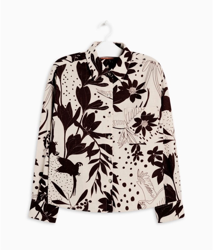 Camisa Linho  Napier Arara Mono Algodão Marrom