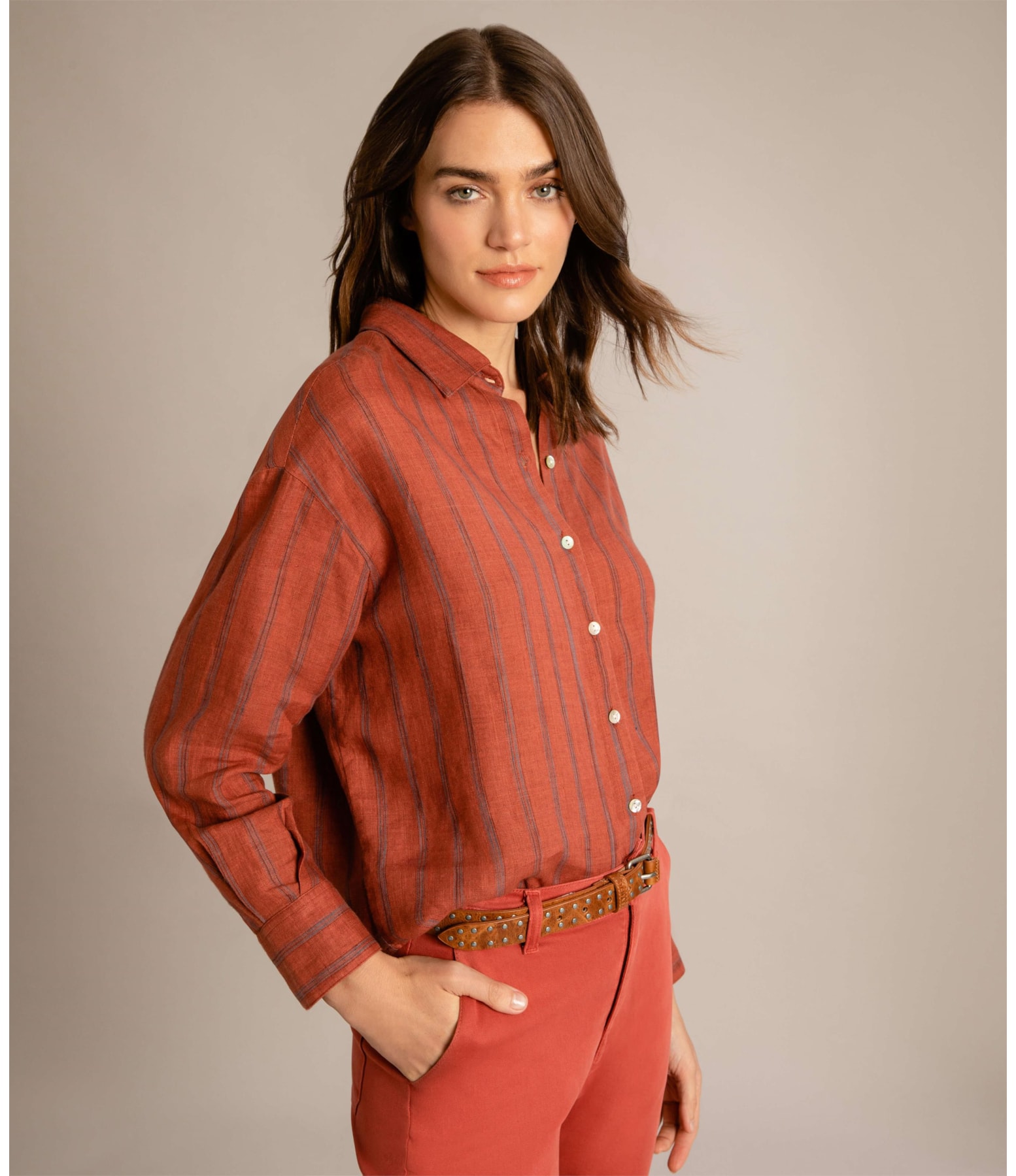 Camisa Linho  Napier Vinho