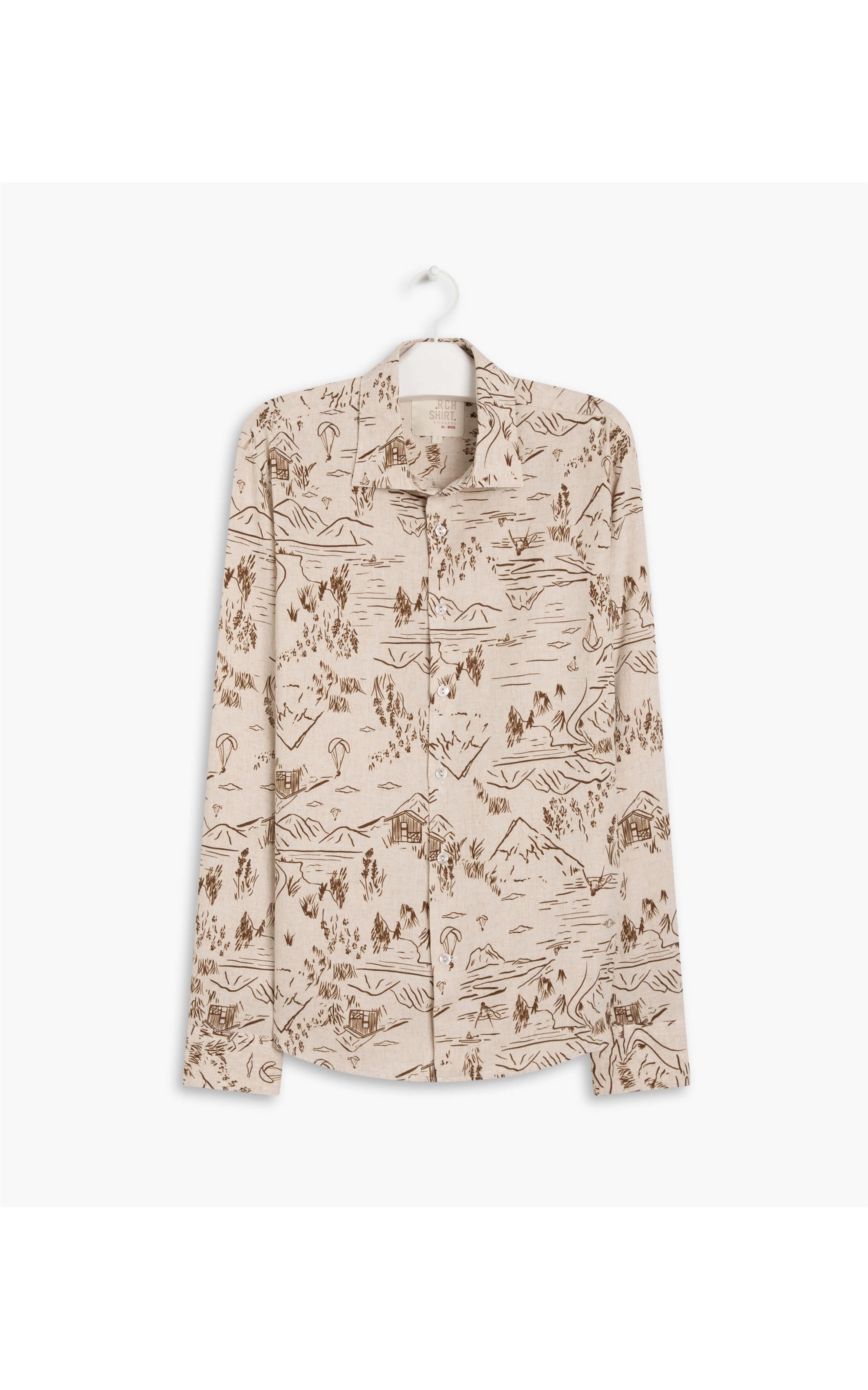 Camisa Linho  New Zeland Estampada Ml Natural