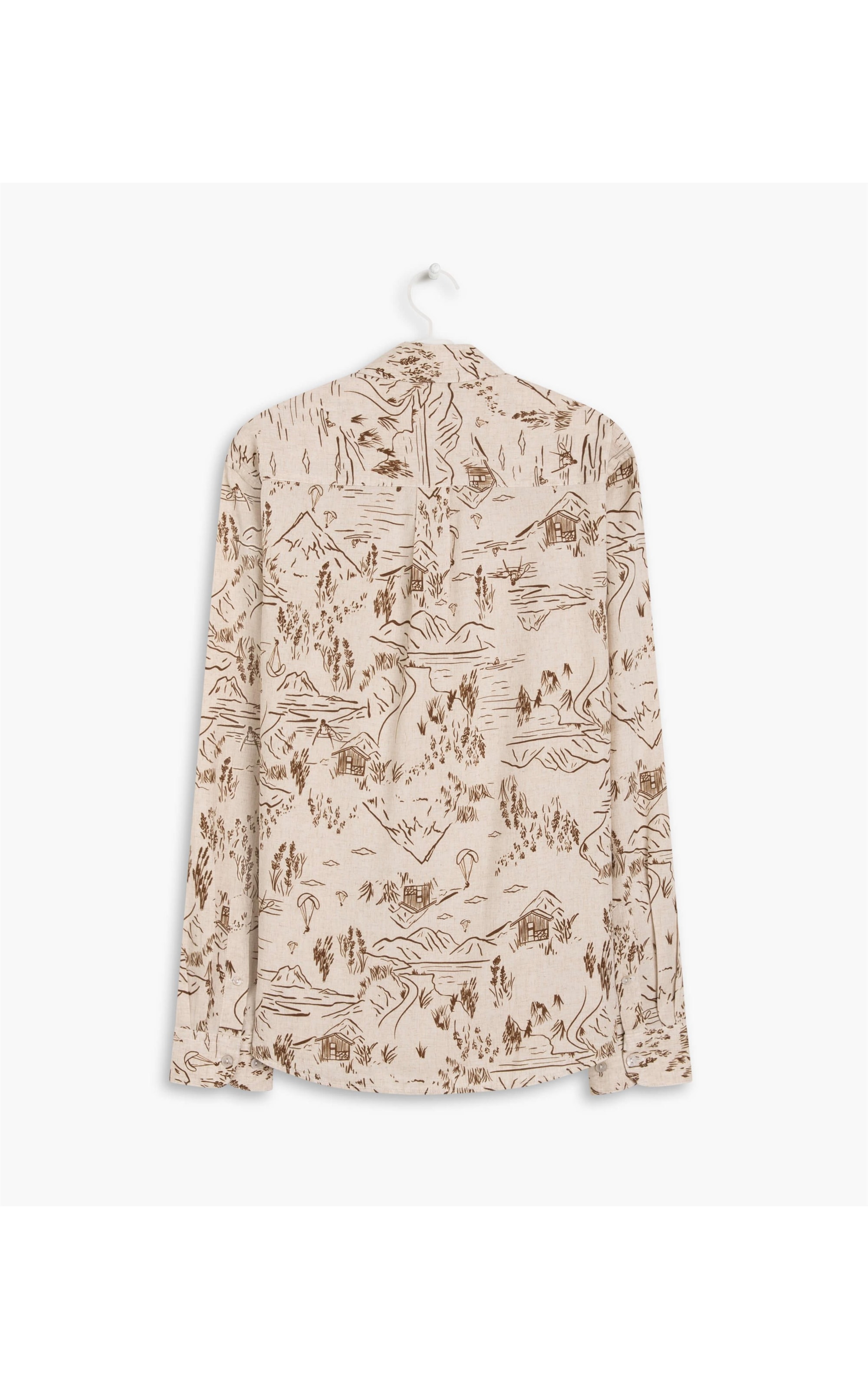 Camisa Linho  New Zeland Estampada Ml Natural