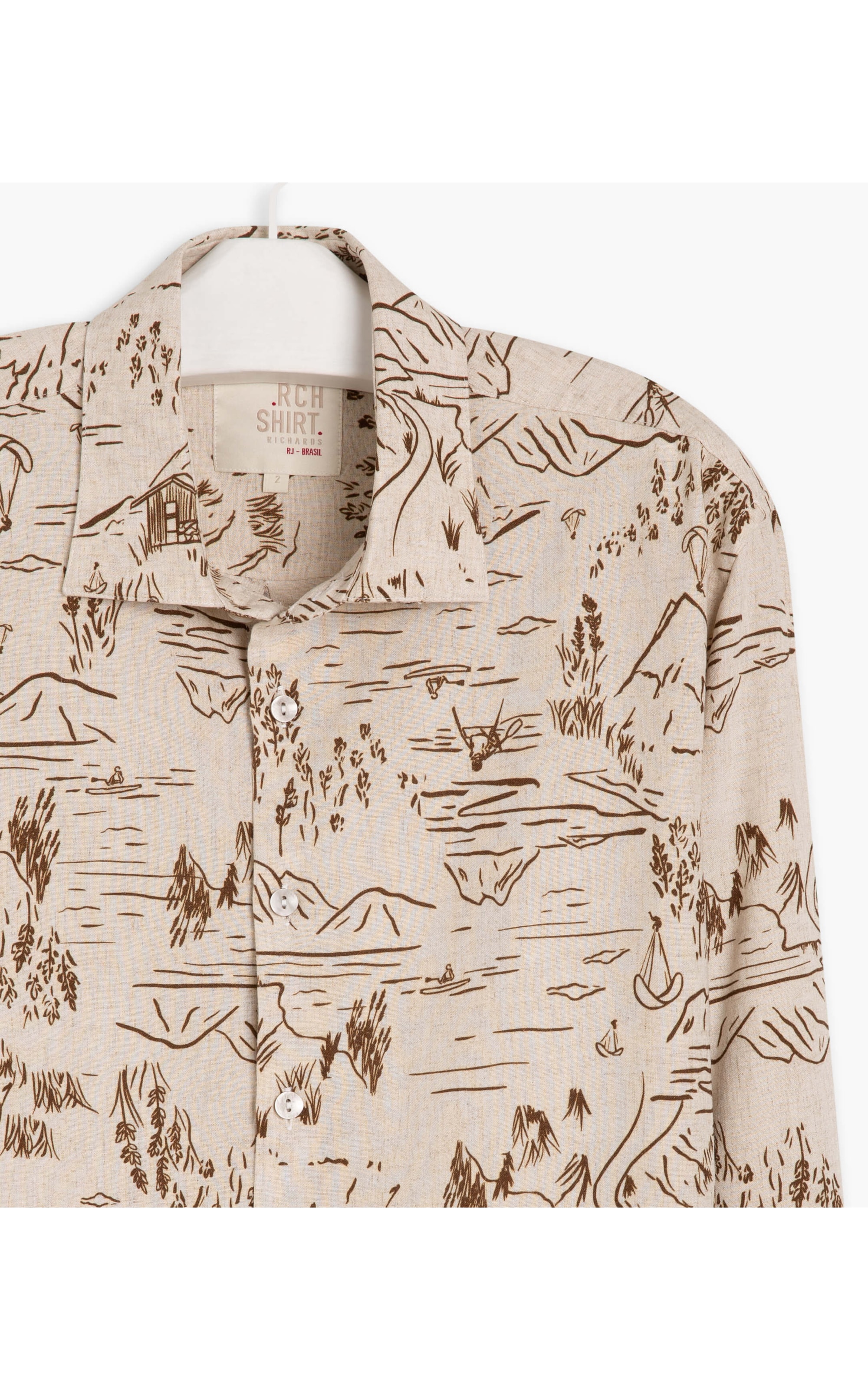 Camisa Linho  New Zeland Estampada Ml Natural