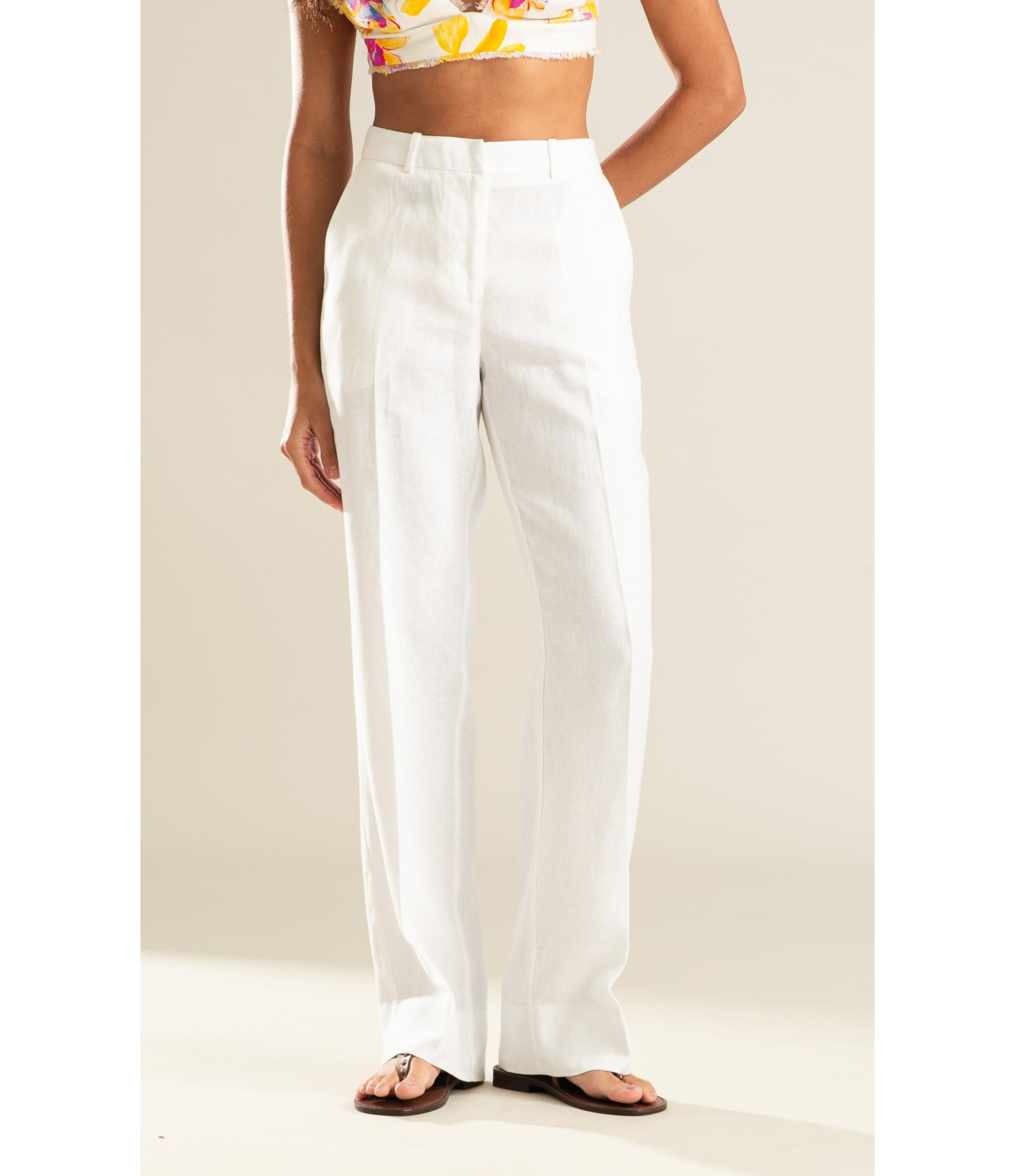 Camisa Linho  Nina Art Flower Branco